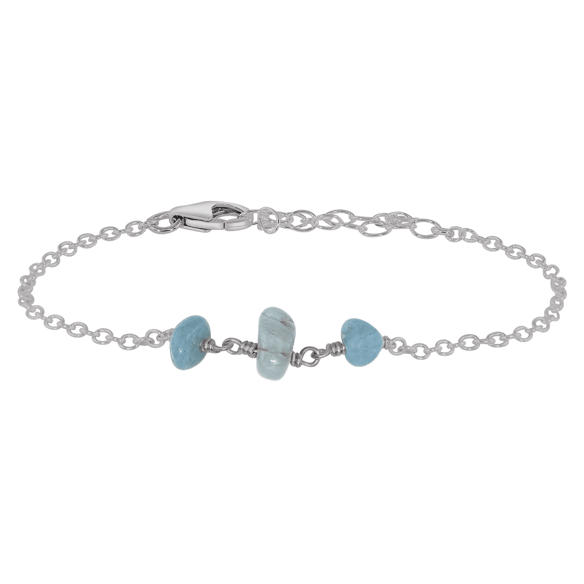Aquamarine Beaded Chain Bracelet - Aquamarine Beaded Chain Bracelet - Stainless Steel - Luna Tide Handmade Crystal Jewellery