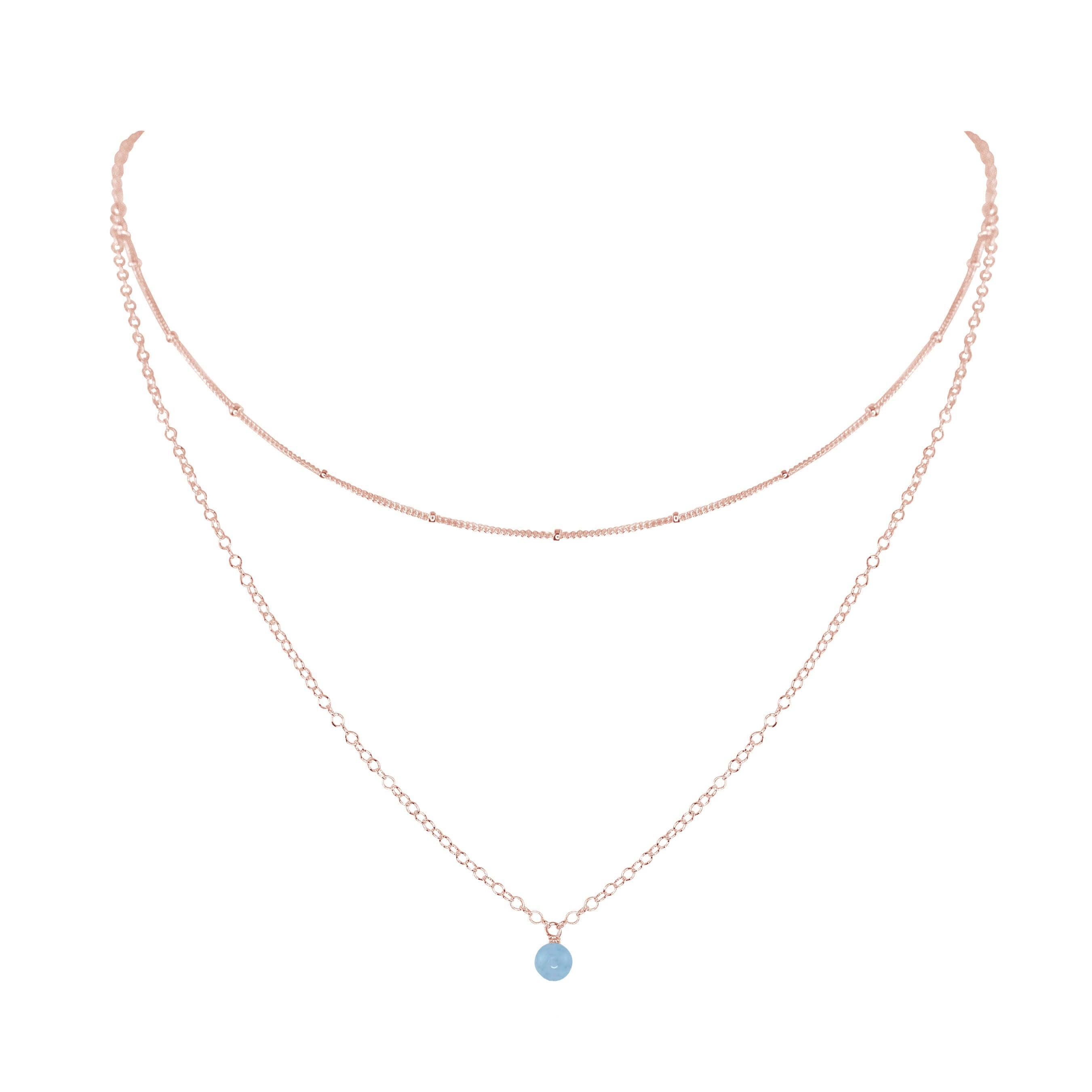 Aquamarine Gemstone Chain Layered Choker Necklace - Aquamarine Gemstone Chain Layered Choker Necklace - 14k Rose Gold Fill - Luna Tide Handmade Crystal Jewellery