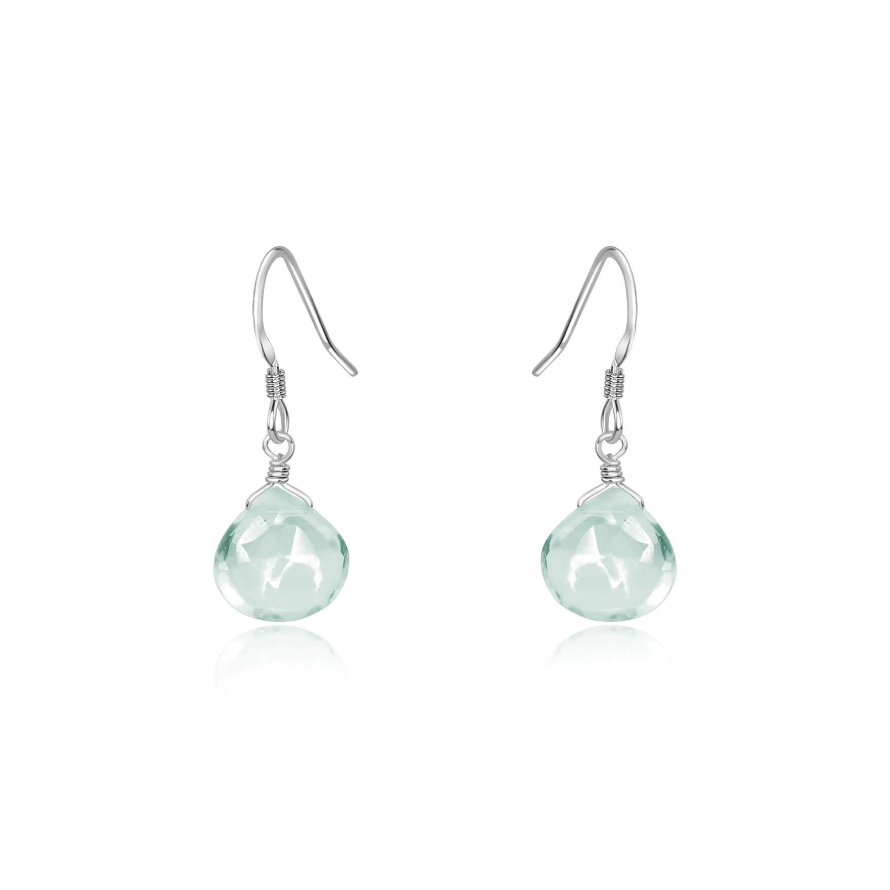 Aquamarine Gemstone Teardrop Dangle Earrings - Aquamarine Gemstone Teardrop Dangle Earrings - Sterling Silver - Luna Tide Handmade Crystal Jewellery