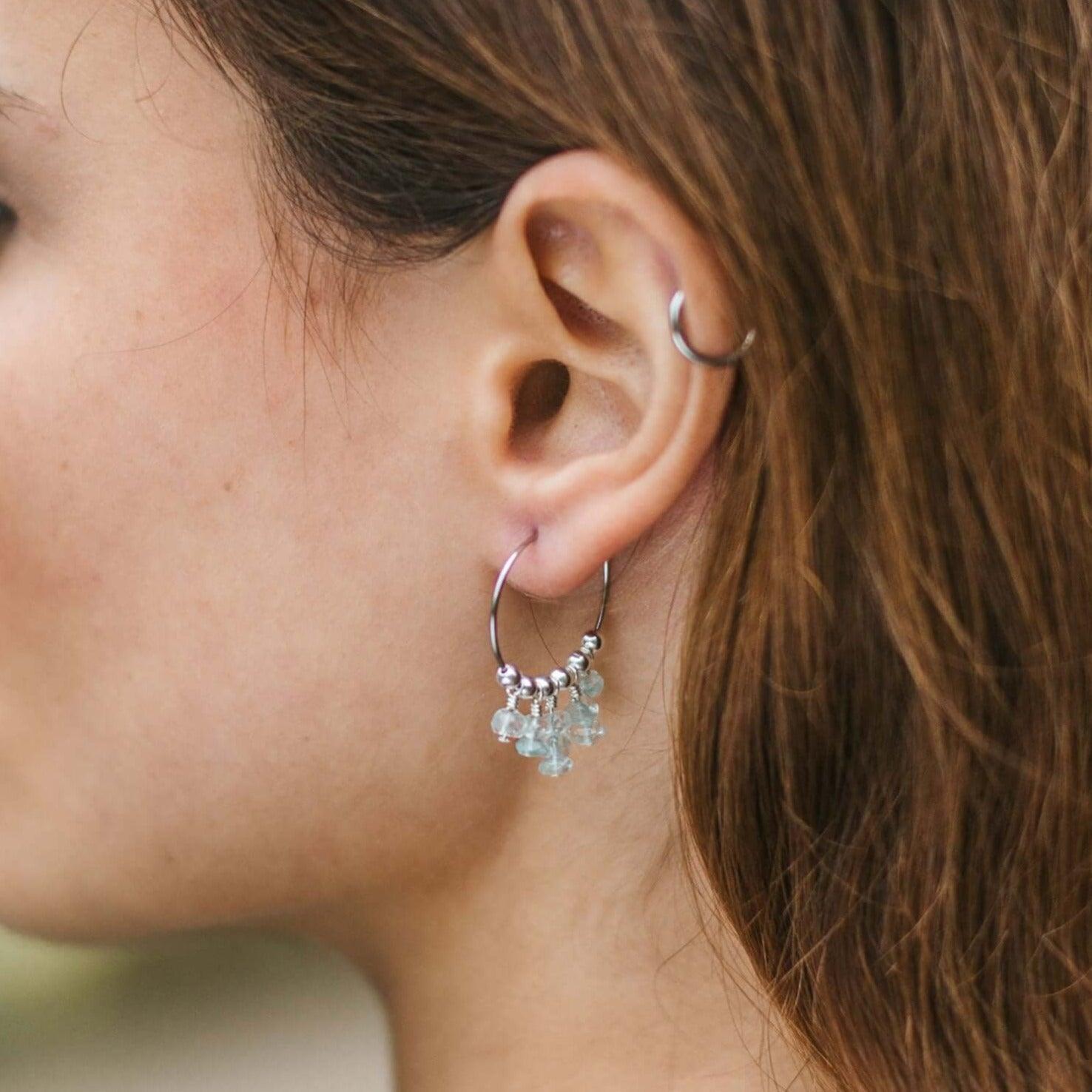 Aquamarine Statement Hoop Earrings - Aquamarine Statement Hoop Earrings - 14k Gold Fill - Luna Tide Handmade Crystal Jewellery