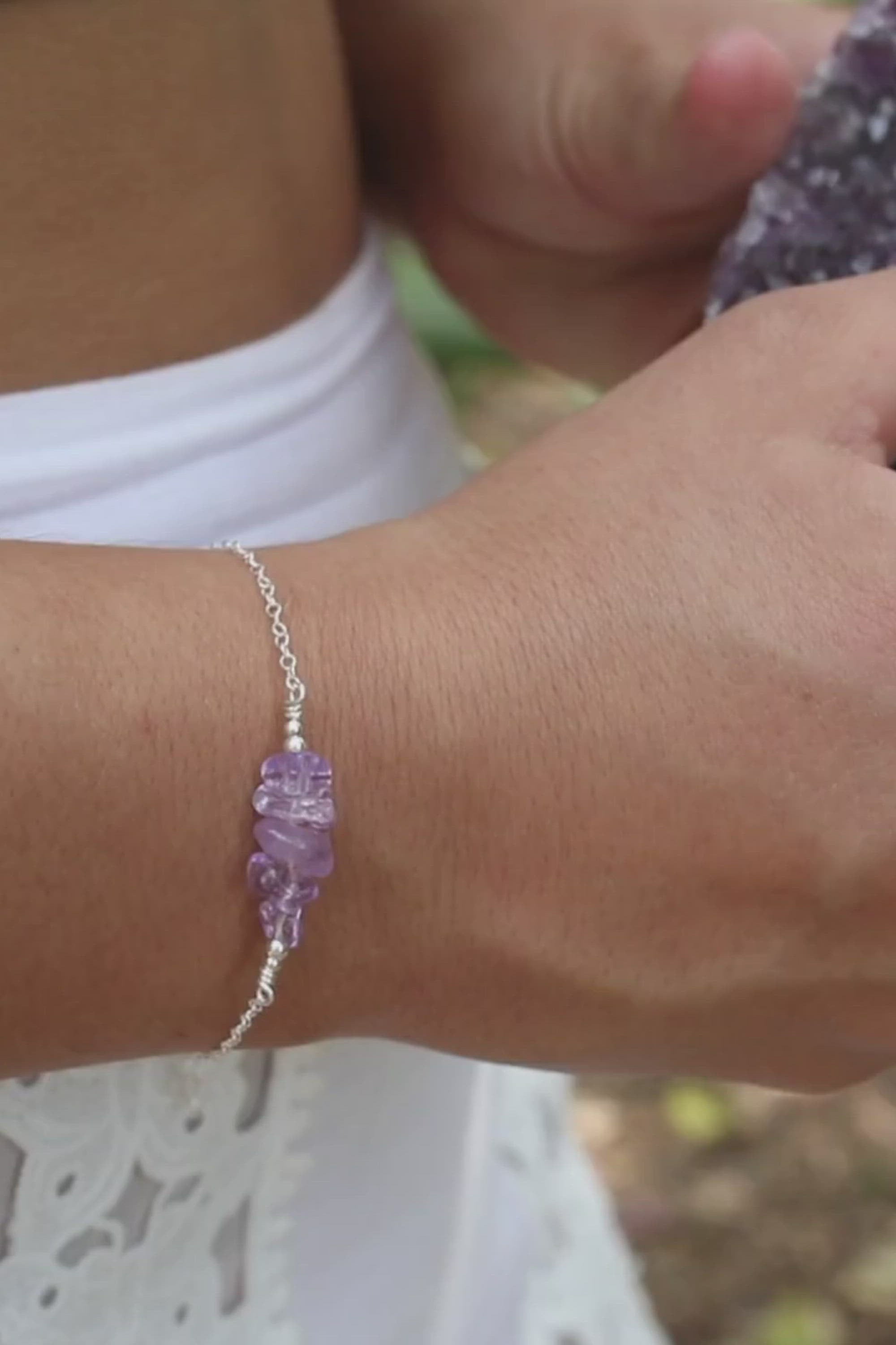 Amethyst Chip Bead Bar Bracelet