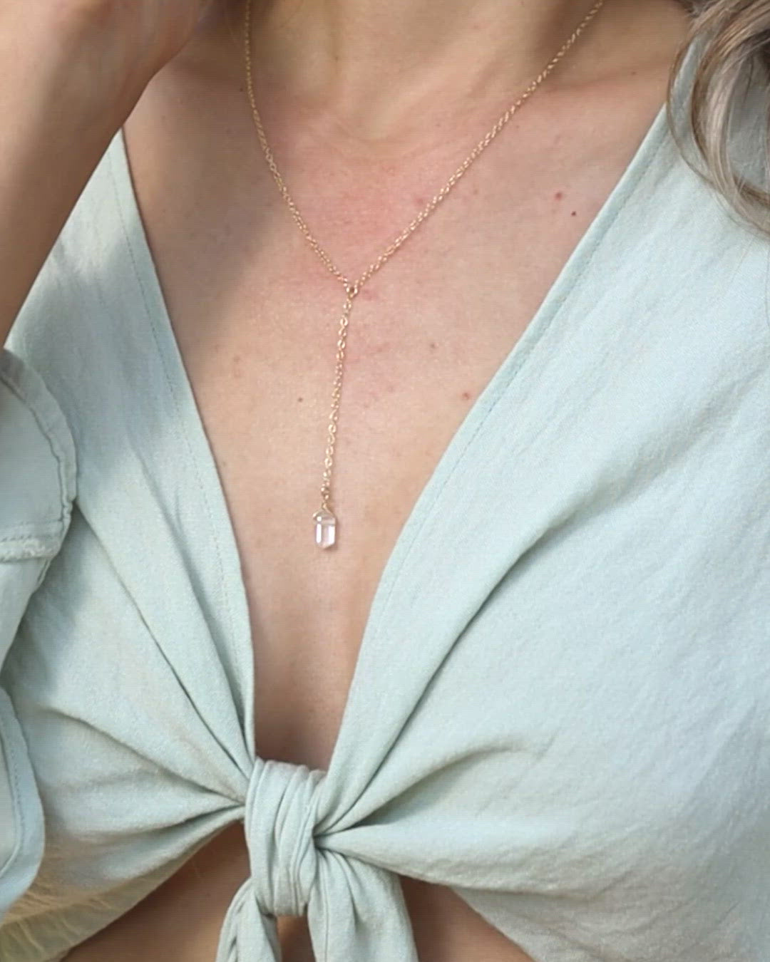 Crystal Quartz Double Terminated Mini Crystal Point Lariat Necklace