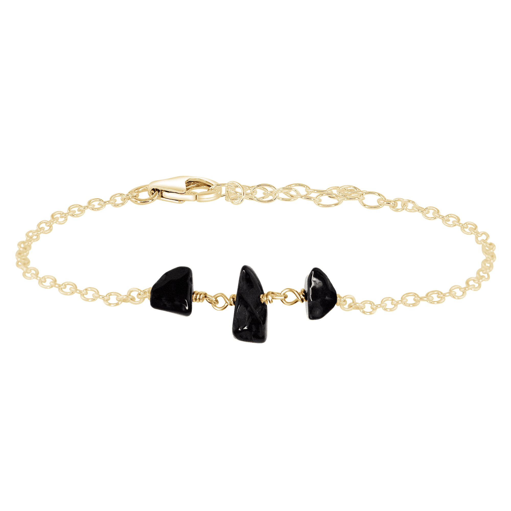 Black Onyx Beaded Chain Bracelet - Black Onyx Beaded Chain Bracelet - 14k Gold Fill - Luna Tide Handmade Crystal Jewellery
