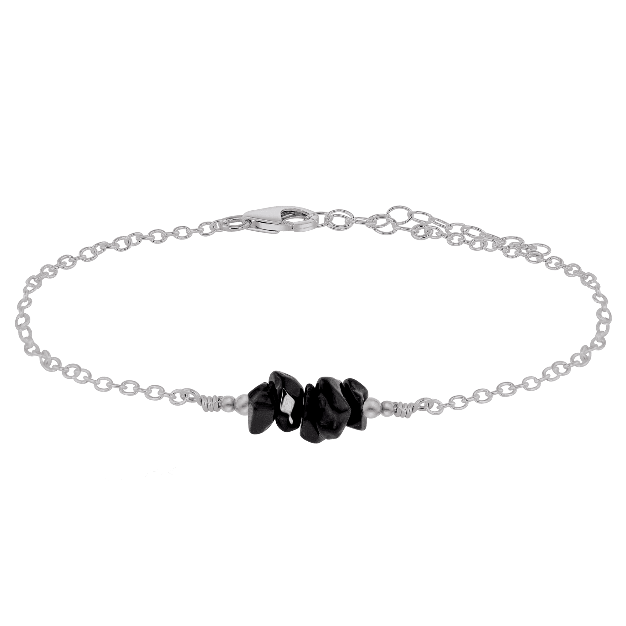 Black onyx Chip Bead Bar Anklet - Black onyx Chip Bead Bar Anklet - Stainless Steel - Luna Tide Handmade Crystal Jewellery