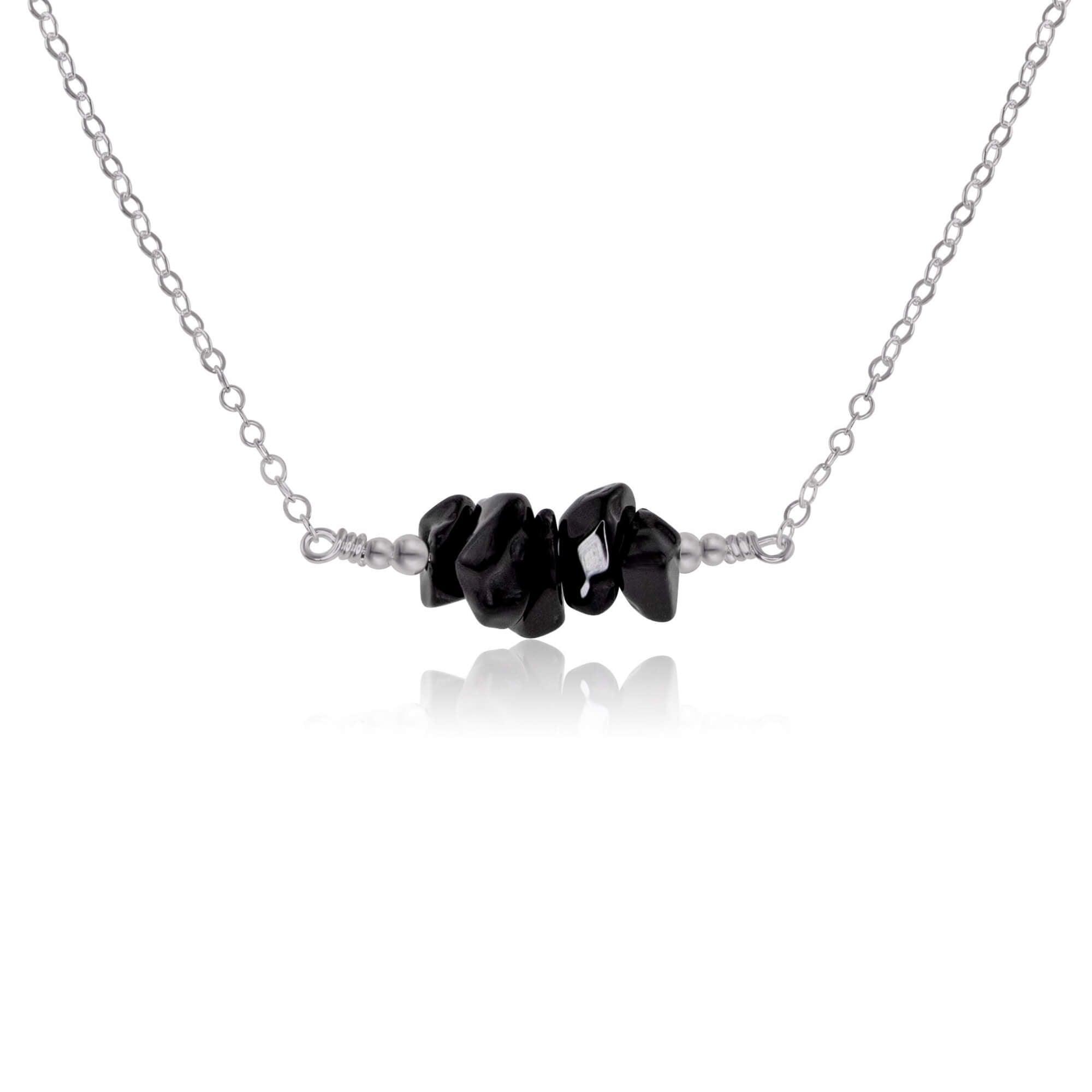 Black Onyx Chip Bead Bar Necklace - Black Onyx Chip Bead Bar Necklace - Stainless Steel - Luna Tide Handmade Crystal Jewellery