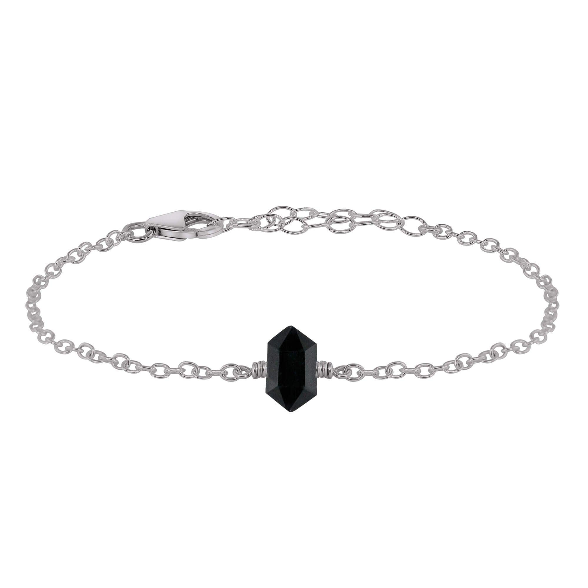 Black Tourmaline Double Terminated Mini Crystal Point Bracelet - Black Tourmaline Double Terminated Mini Crystal Point Bracelet - Stainless Steel - Luna Tide Handmade Crystal Jewellery
