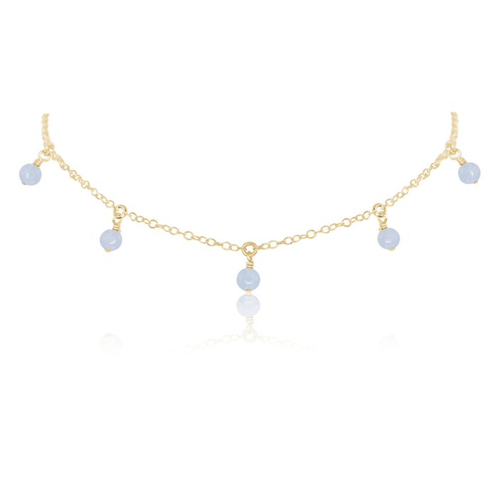 Blue Lace Agate Bead Drop Choker - Blue Lace Agate Bead Drop Choker - 14k Gold Fill - Luna Tide Handmade Crystal Jewellery