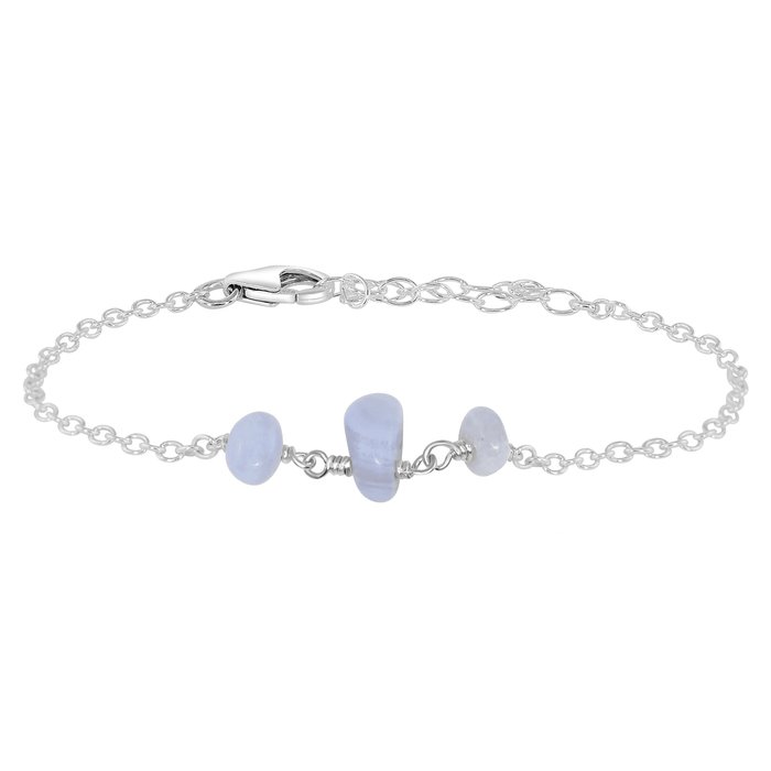 Blue Lace Agate Beaded Chain Bracelet - Blue Lace Agate Beaded Chain Bracelet - Sterling Silver - Luna Tide Handmade Crystal Jewellery