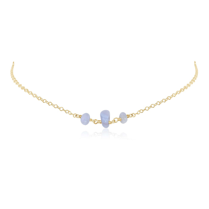 Blue Lace Agate Beaded Chain Choker Necklace - Blue Lace Agate Beaded Chain Choker Necklace - 14k Gold Fill - Luna Tide Handmade Crystal Jewellery