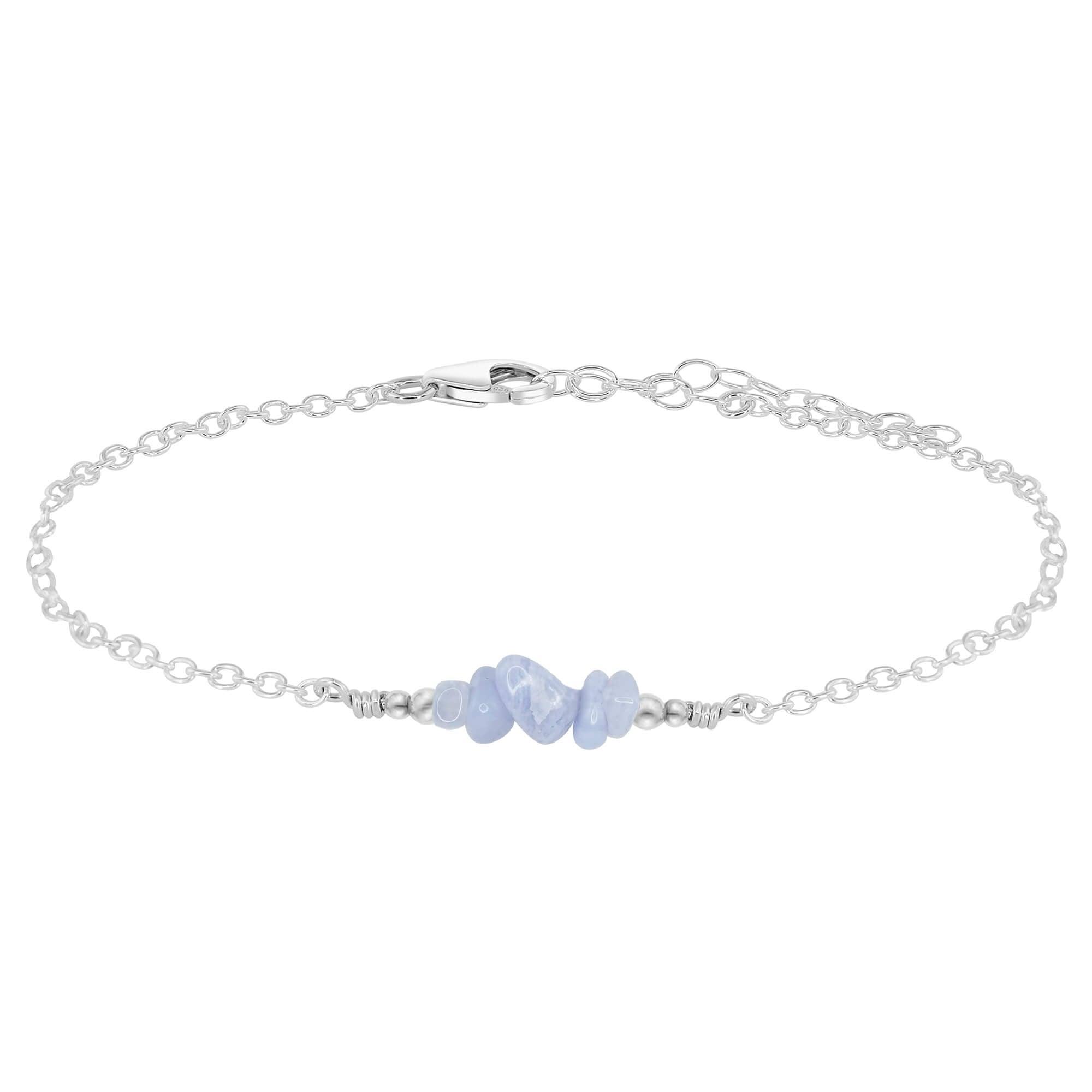 Blue lace agate Chip Bead Bar Anklet - Blue lace agate Chip Bead Bar Anklet - Sterling Silver - Luna Tide Handmade Crystal Jewellery
