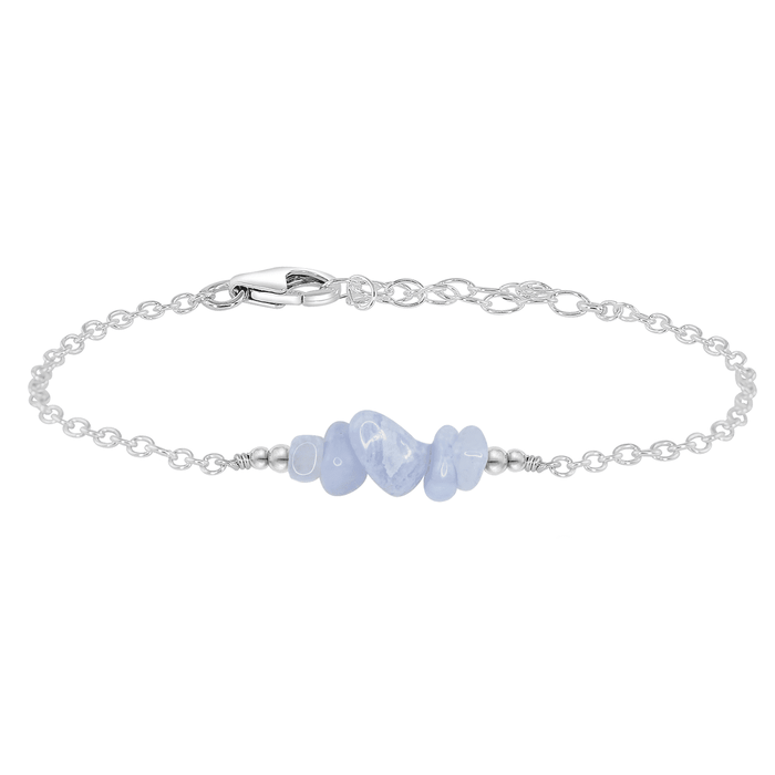 Blue lace agate Chip Bead Bar Bracelet - Blue lace agate Chip Bead Bar Bracelet - Sterling Silver - Luna Tide Handmade Crystal Jewellery