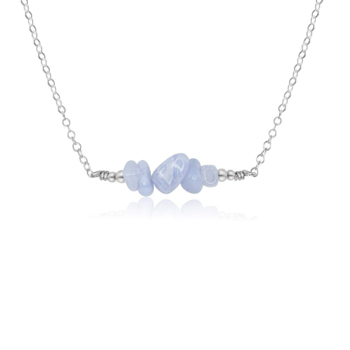 Blue Lace Agate Chip Bead Bar Necklace - Blue Lace Agate Chip Bead Bar Necklace - Sterling Silver - Luna Tide Handmade Crystal Jewellery