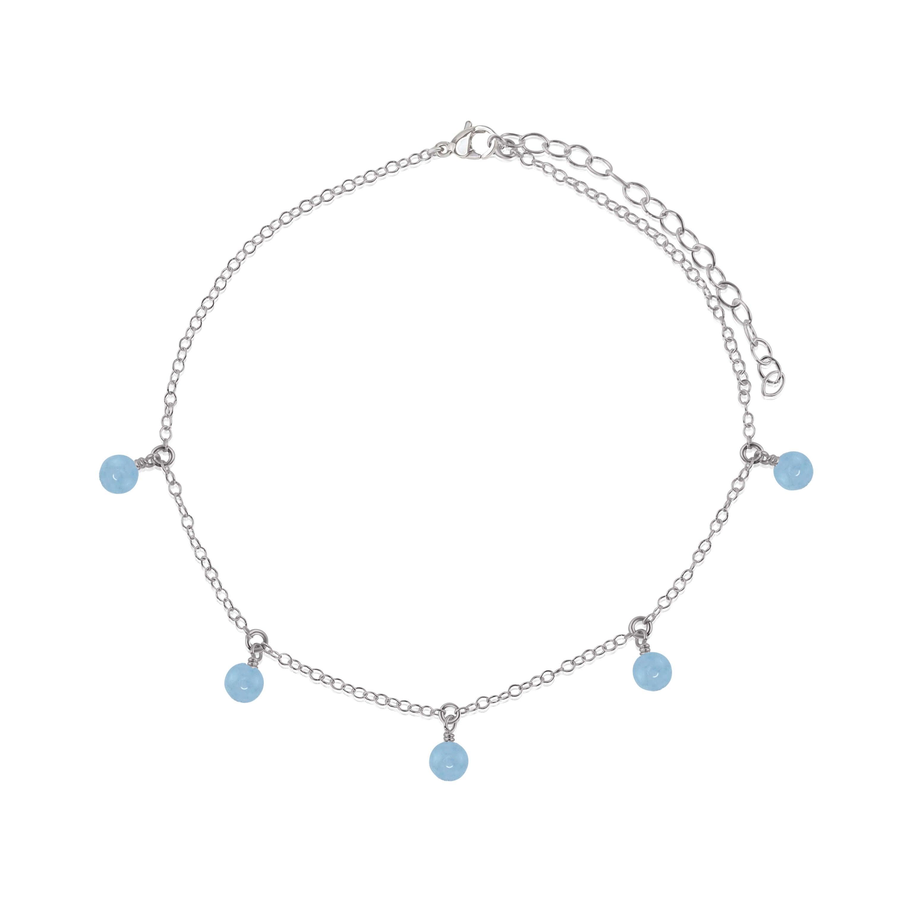Boho Aquamarine Bead Drop Anklet - Boho Aquamarine Bead Drop Anklet - Stainless Steel - Luna Tide Handmade Crystal Jewellery