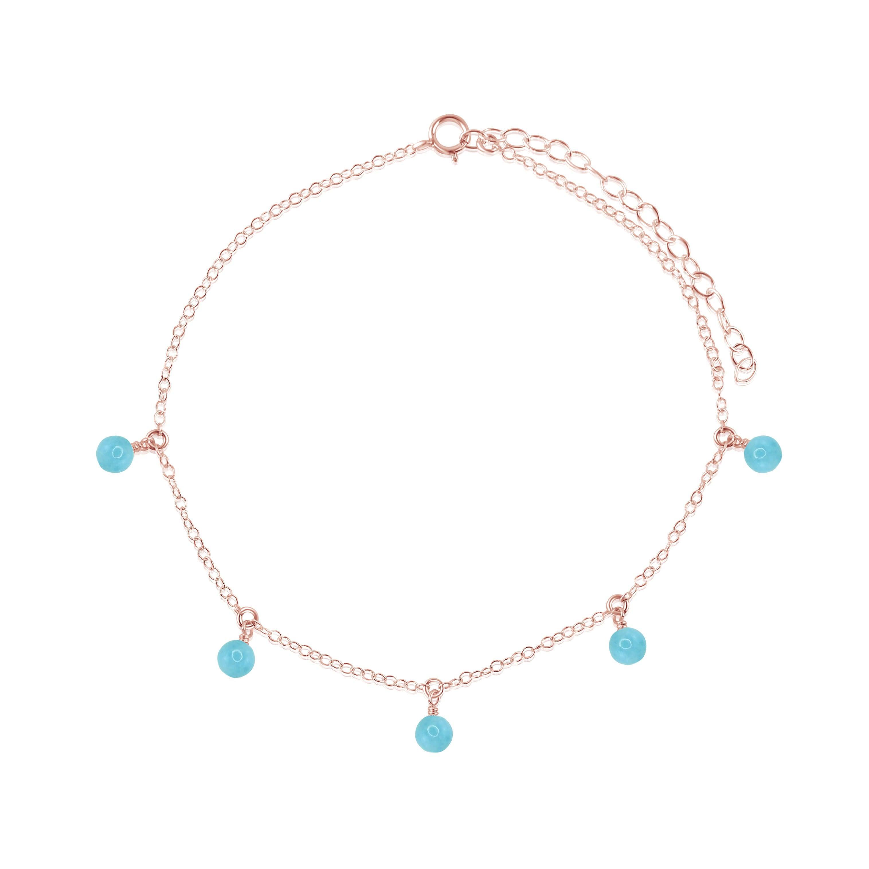 Boho Blue Larimar Gemstone Bead Drop Anklet - Boho Blue Larimar Gemstone Bead Drop Anklet - 14k Rose Gold Fill - Luna Tide Handmade Crystal Jewellery