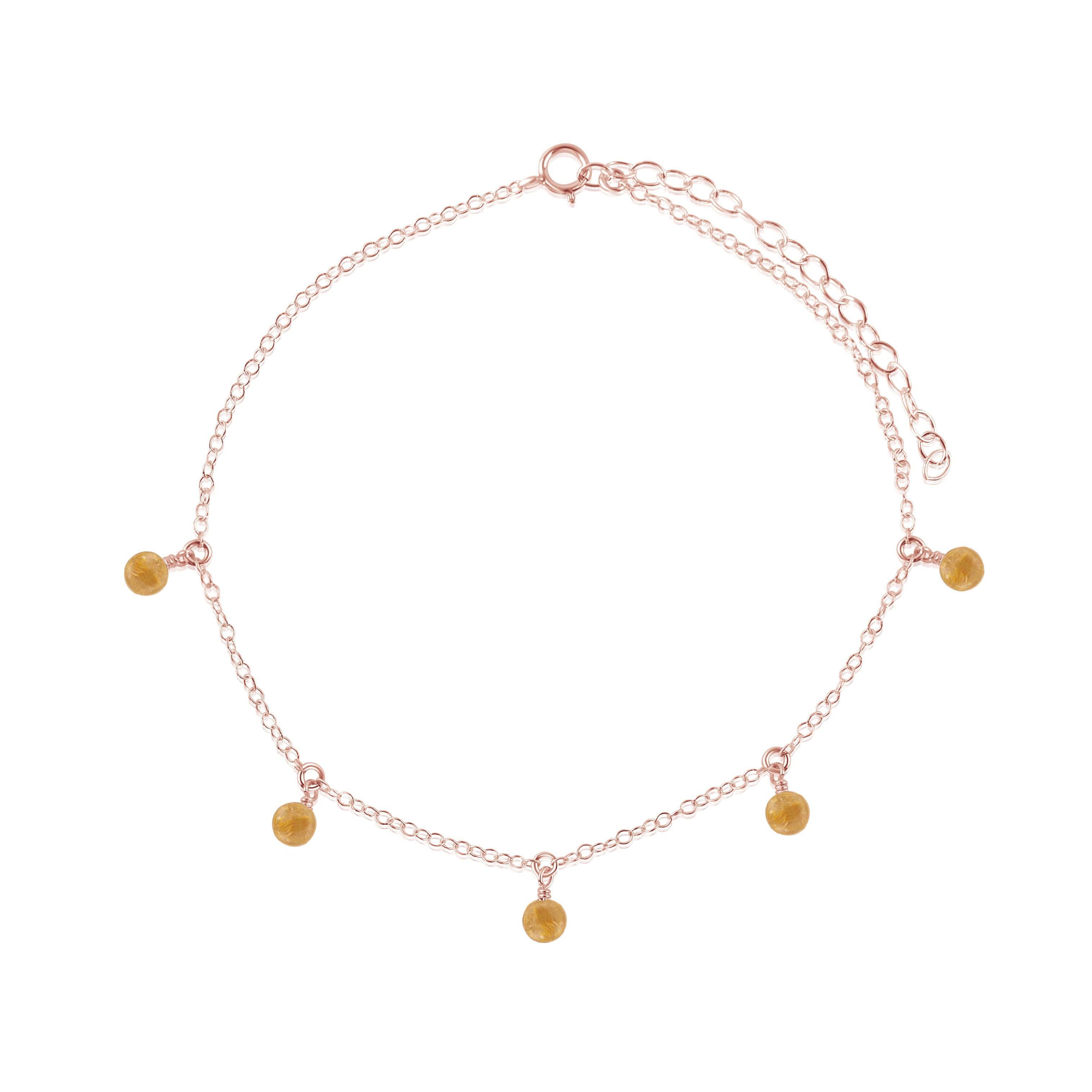 Boho Citrine Bead Drop Anklet - Boho Citrine Bead Drop Anklet - 14k Rose Gold Fill - Luna Tide Handmade Crystal Jewellery