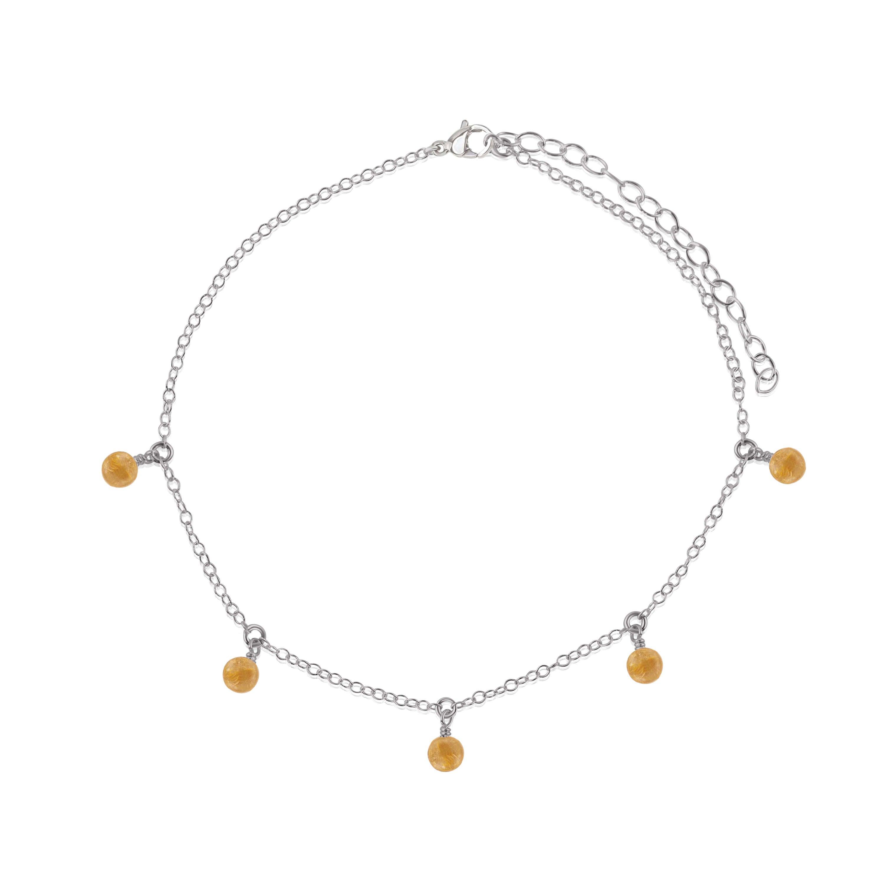 Boho Citrine Bead Drop Anklet - Boho Citrine Bead Drop Anklet - Stainless Steel - Luna Tide Handmade Crystal Jewellery