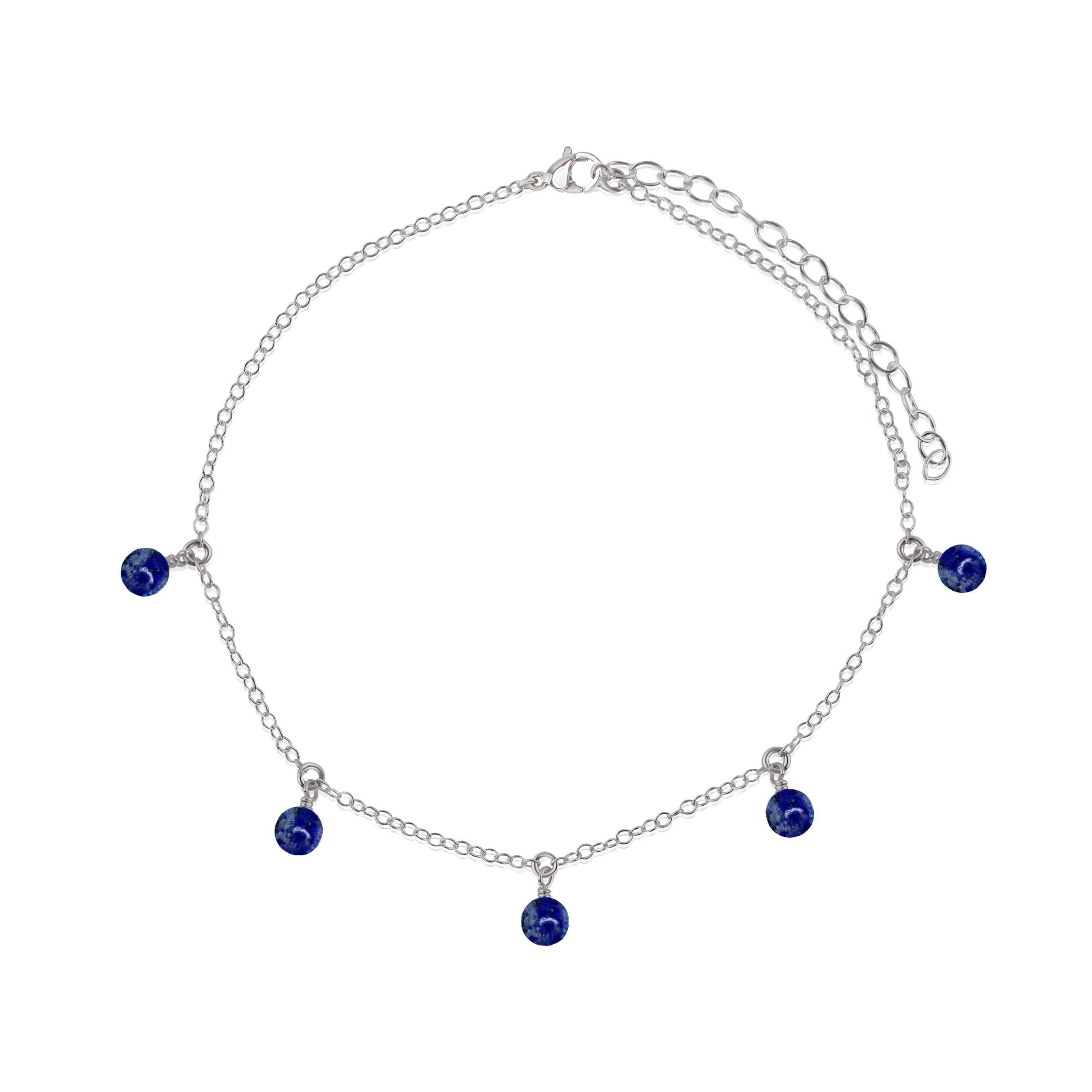 Boho Lapis Lazuli Bead Drop Anklet - Boho Lapis Lazuli Bead Drop Anklet - Stainless Steel - Luna Tide Handmade Crystal Jewellery