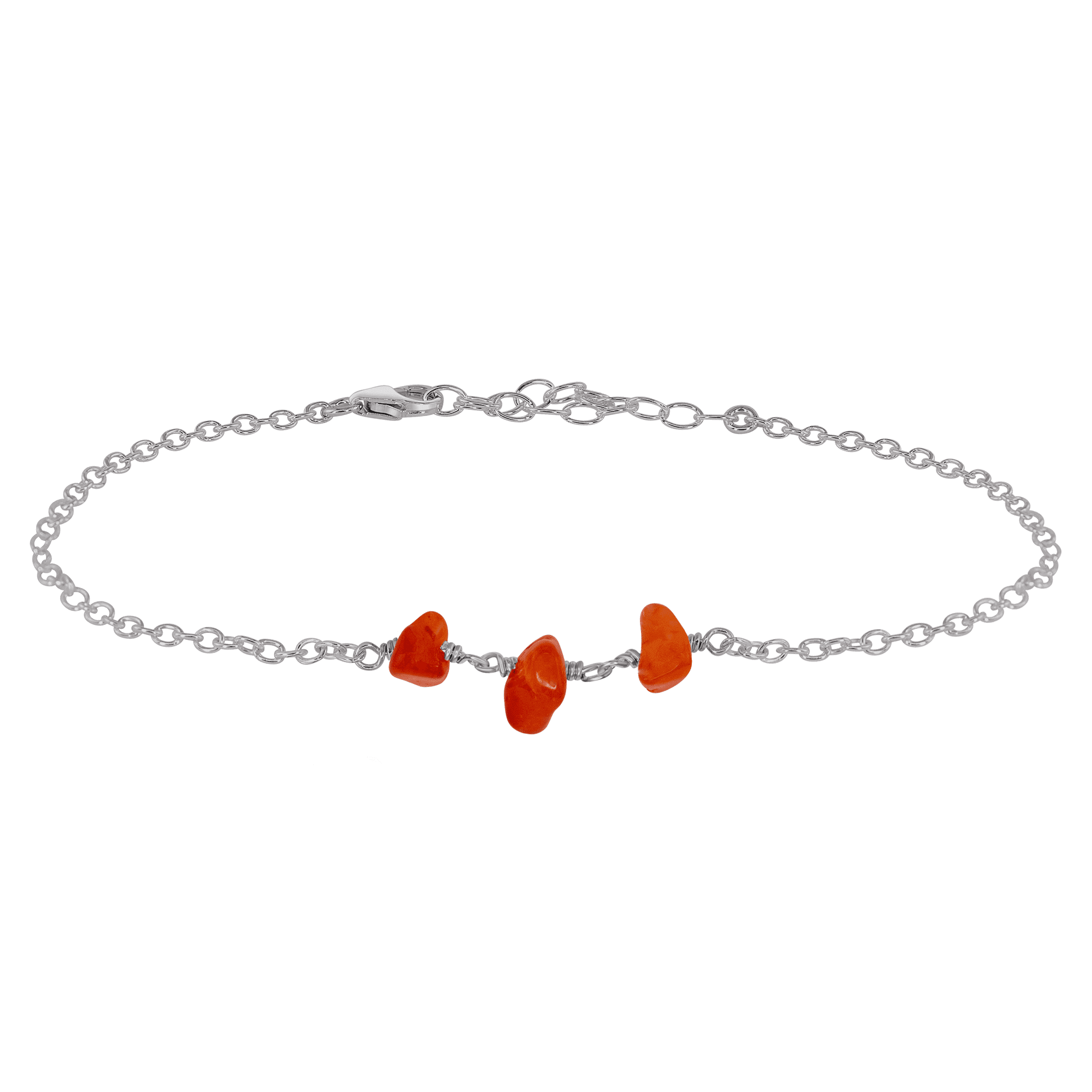 Carnelian Beaded Chain Anklet - Carnelian Beaded Chain Anklet - Stainless Steel - Luna Tide Handmade Crystal Jewellery