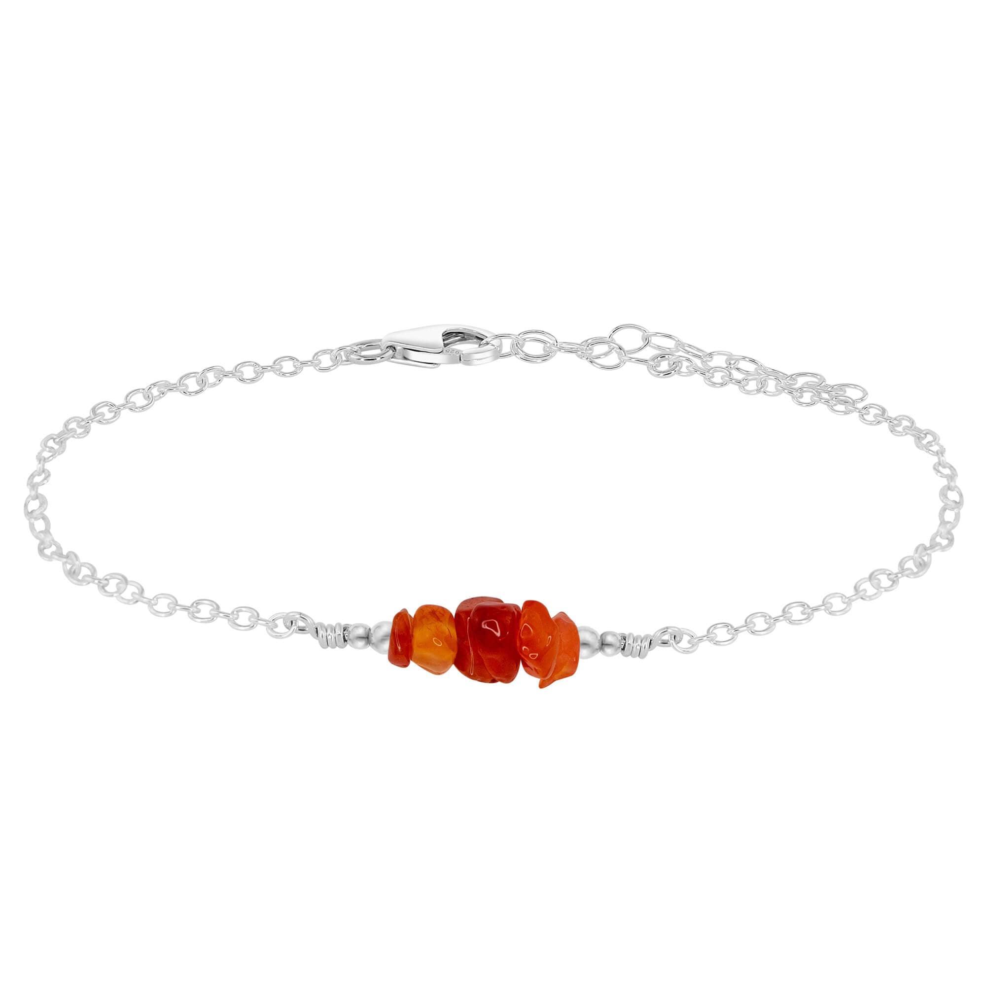 Carnelian Chip Bead Bar Anklet - Carnelian Chip Bead Bar Anklet - Sterling Silver - Luna Tide Handmade Crystal Jewellery