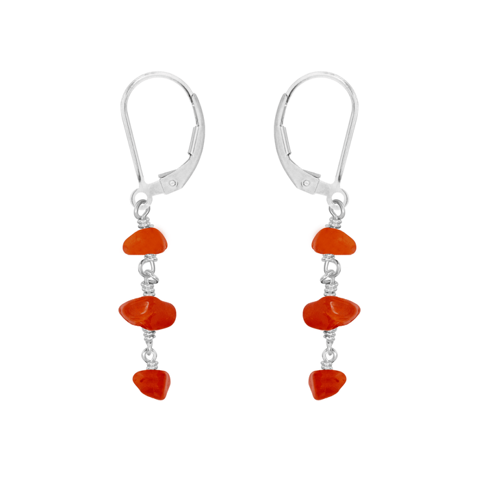 Carnelian Crystal Beaded Chain Dangle Leverback Earrings - Carnelian Crystal Beaded Chain Dangle Leverback Earrings - Sterling Silver - Luna Tide Handmade Crystal Jewellery