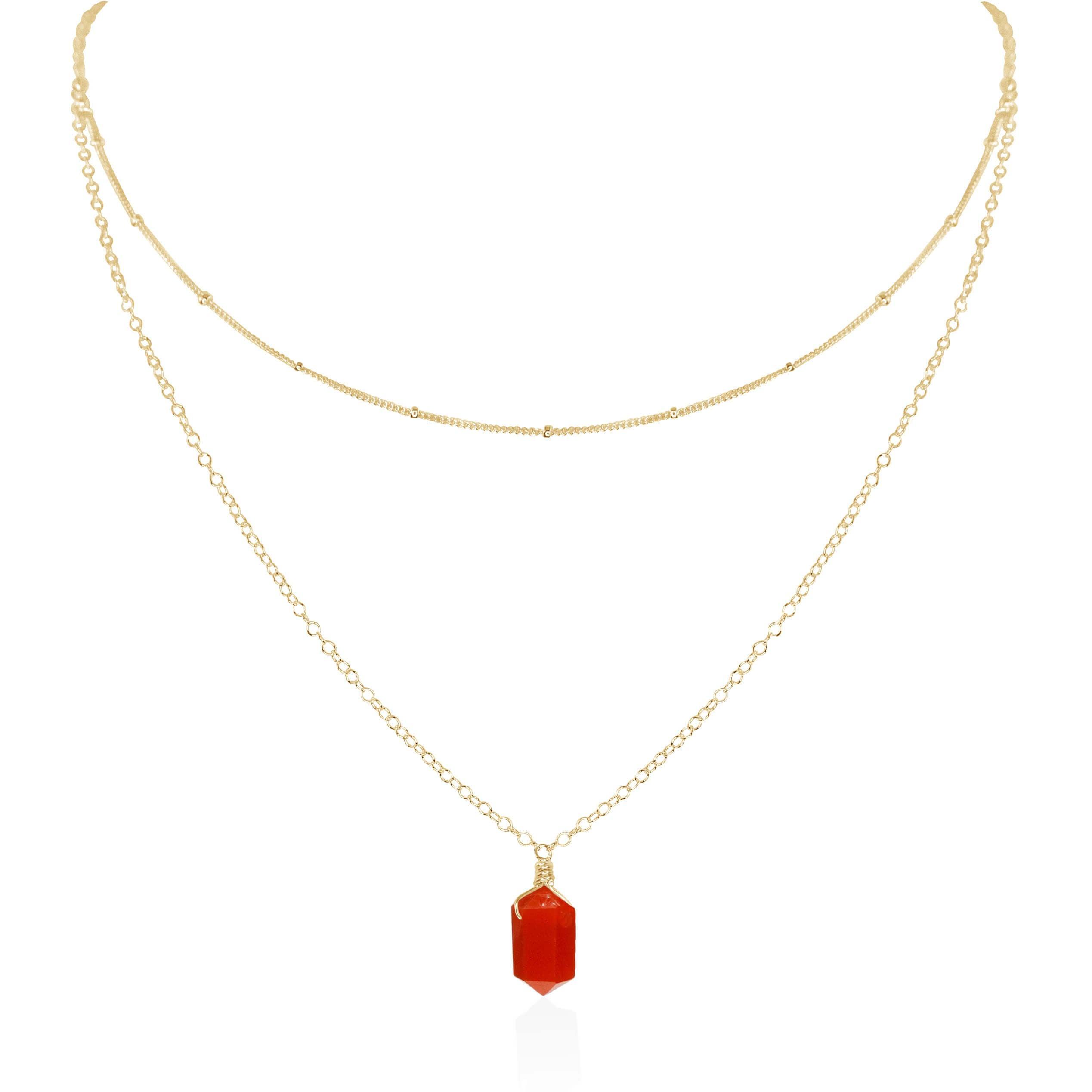 Carnelian Double Terminated Crystal Chain Layered Choker Necklace - Carnelian Double Terminated Crystal Chain Layered Choker Necklace - 14k Gold Fill - Luna Tide Handmade Crystal Jewellery