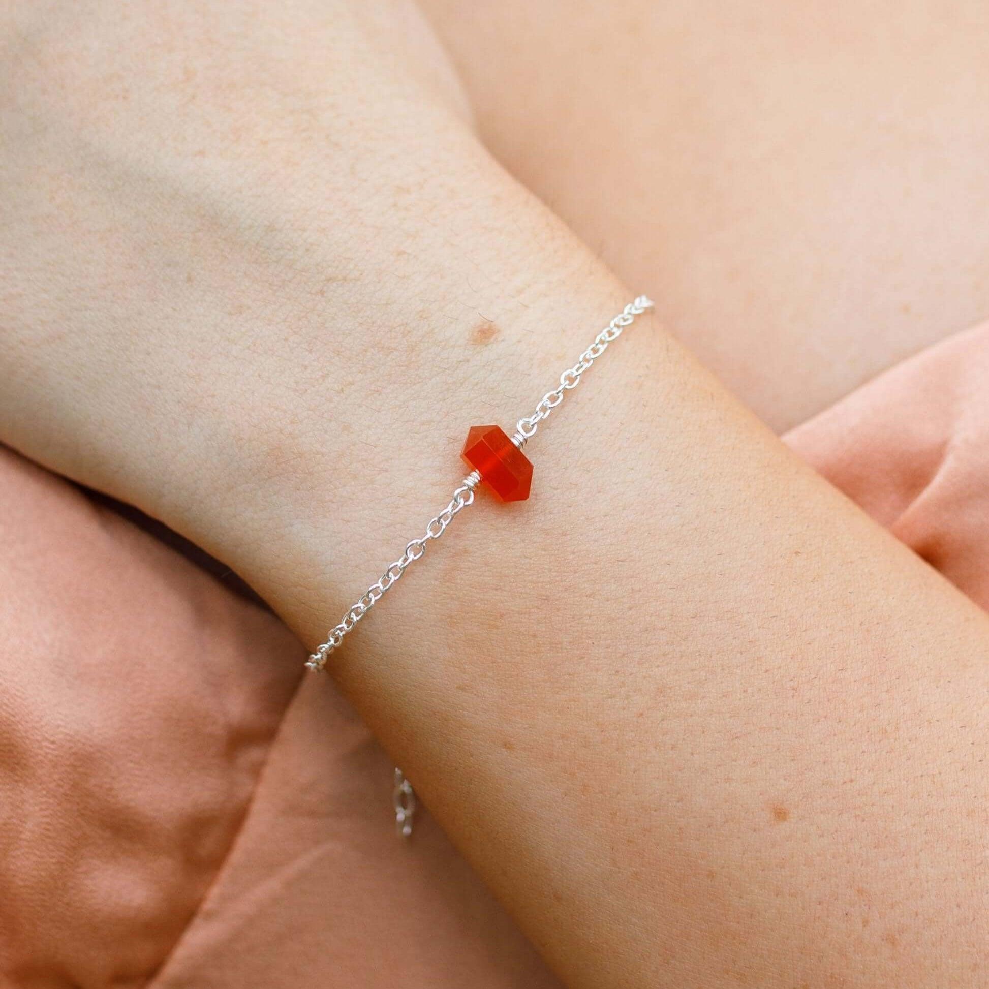 Carnelian Double Terminated Mini Crystal Point Bracelet - Carnelian Double Terminated Mini Crystal Point Bracelet - 14k Gold Fill - Luna Tide Handmade Crystal Jewellery