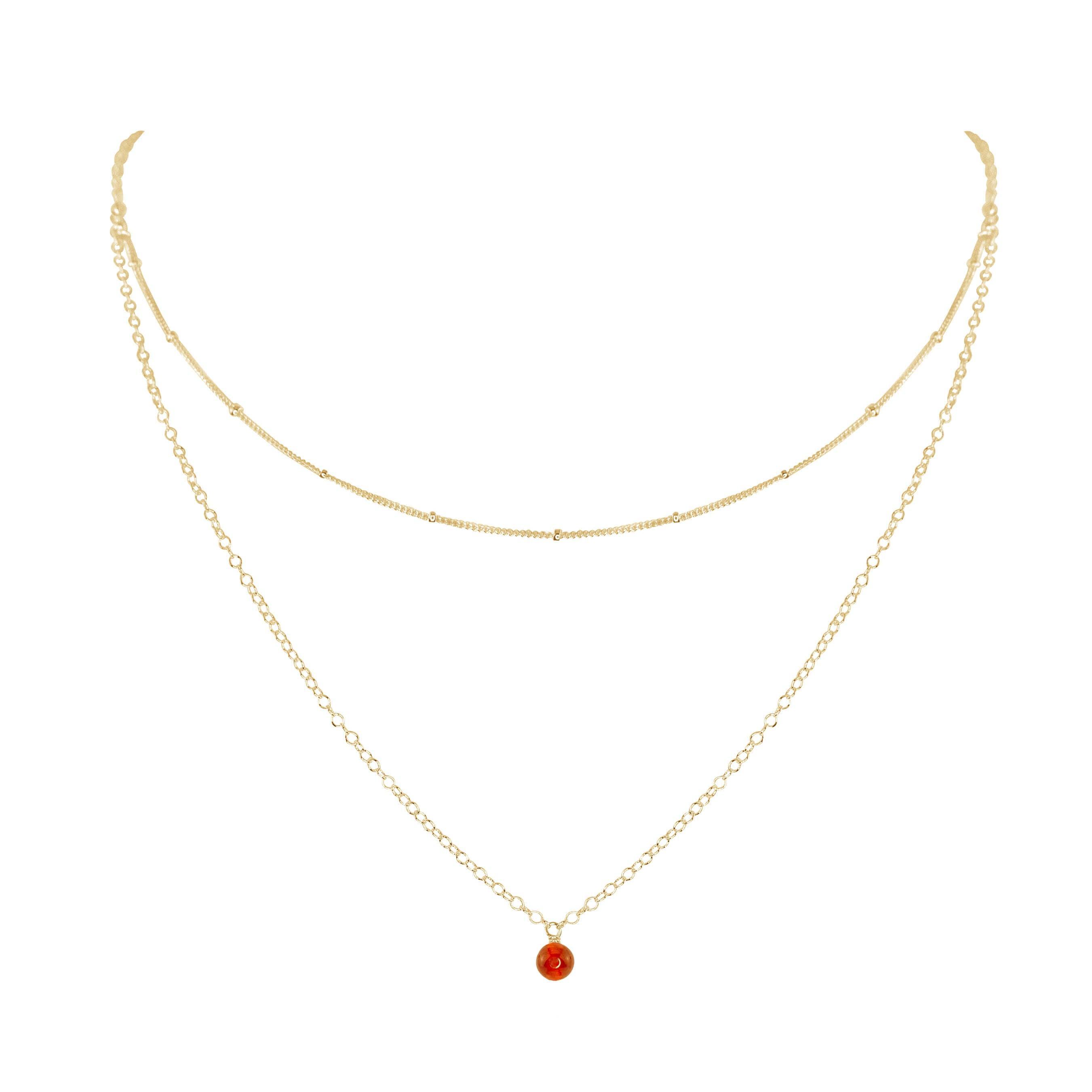 Carnelian Gemstone Chain Layered Choker Necklace - Carnelian Gemstone Chain Layered Choker Necklace - 14k Gold Fill - Luna Tide Handmade Crystal Jewellery