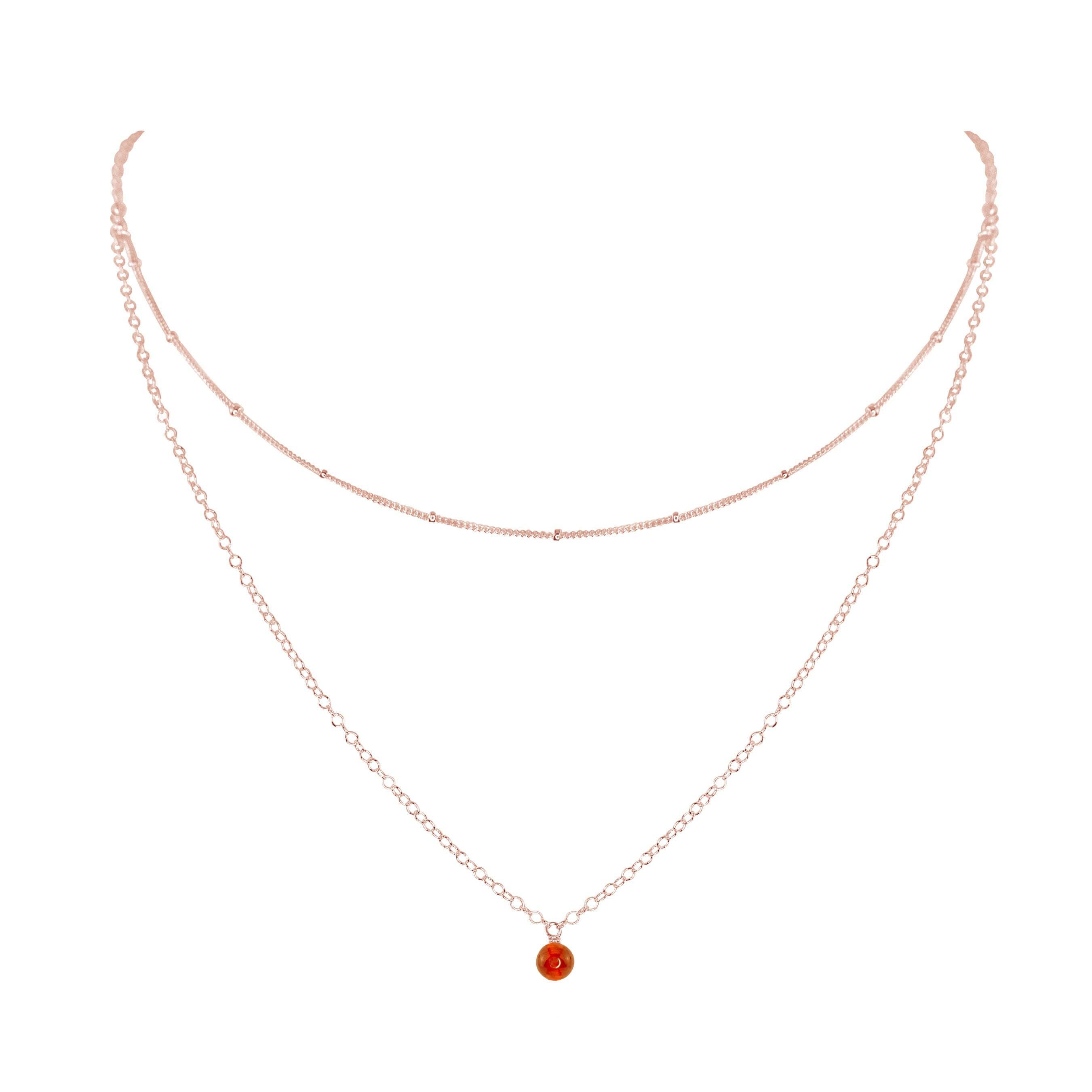 Carnelian Gemstone Chain Layered Choker Necklace - Carnelian Gemstone Chain Layered Choker Necklace - 14k Rose Gold Fill - Luna Tide Handmade Crystal Jewellery