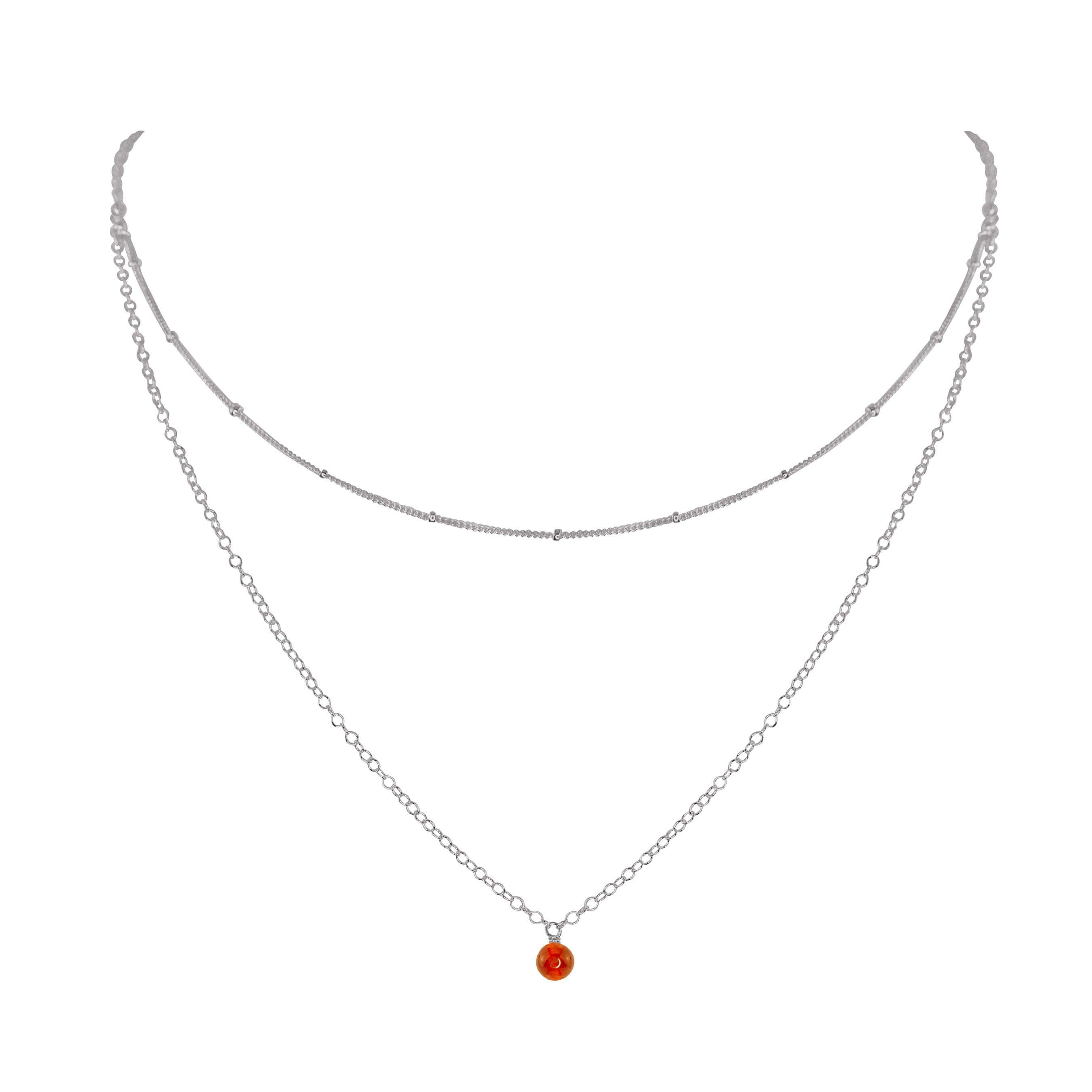 Carnelian Gemstone Chain Layered Choker Necklace - Carnelian Gemstone Chain Layered Choker Necklace - Stainless Steel - Luna Tide Handmade Crystal Jewellery