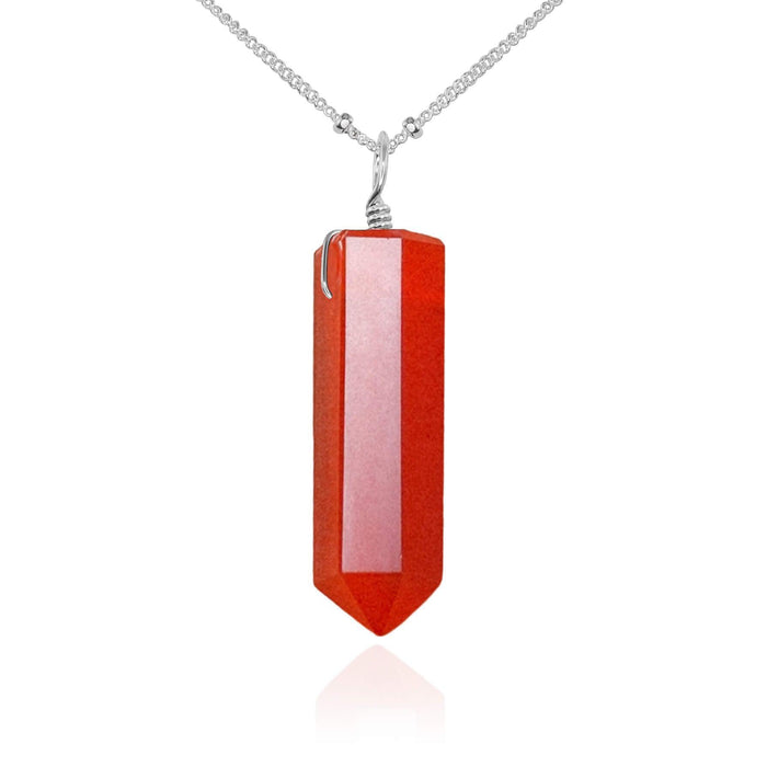 Carnelian Gemstone Generator Tower Point Pendant Necklace - Carnelian Gemstone Generator Tower Point Pendant Necklace - Sterling Silver / Satellite - Luna Tide Handmade Crystal Jewellery