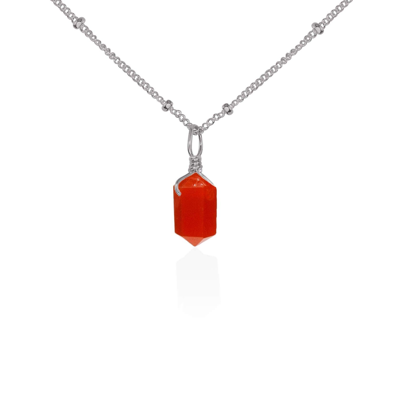 Carnelian Mini Double Terminated Crystal Point Pendant Necklace - Carnelian Mini Double Terminated Crystal Point Pendant Necklace - Stainless Steel / Satellite - Luna Tide Handmade Crystal Jewellery