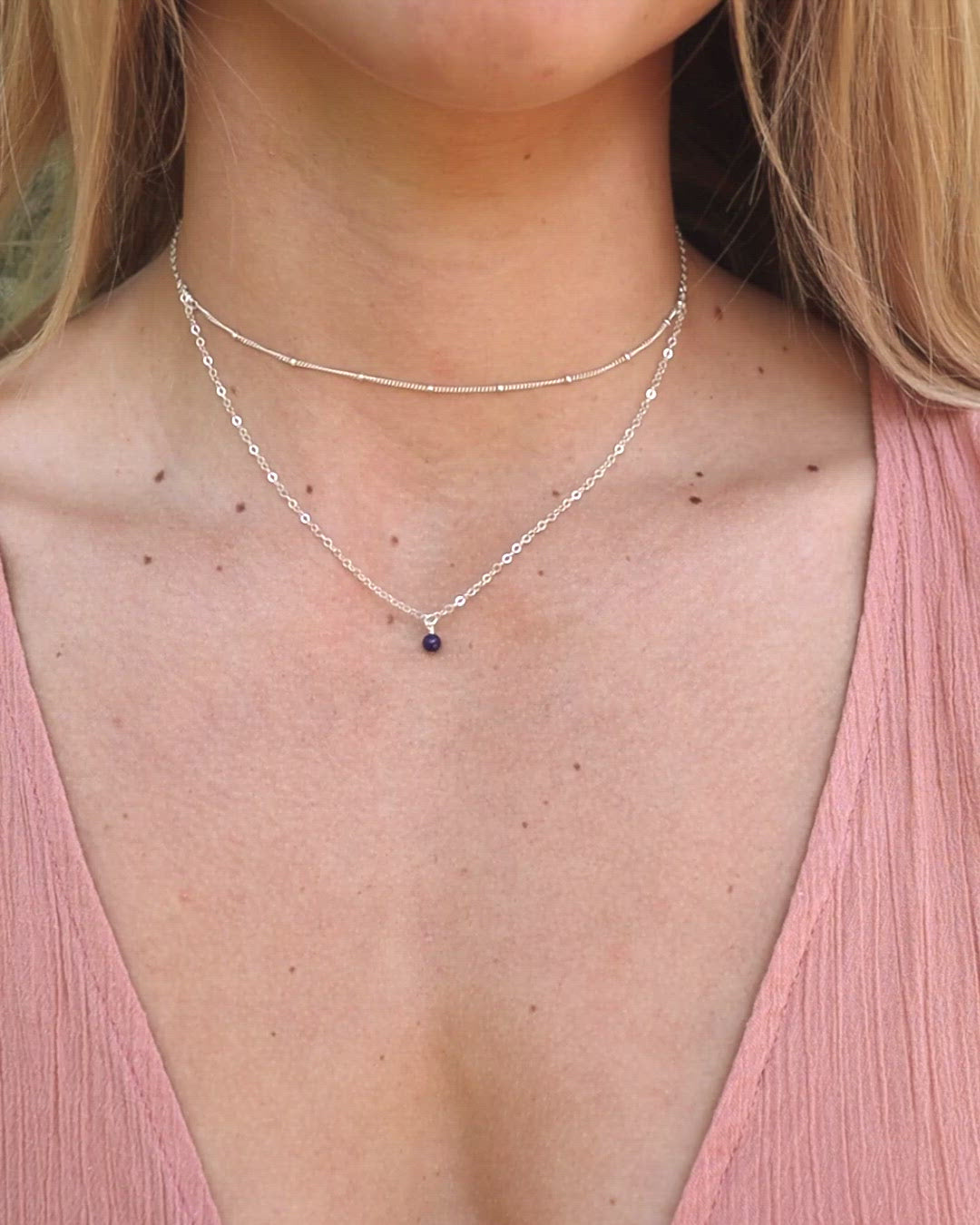 Lapis Lazuli Gemstone Chain Layered Choker Necklace