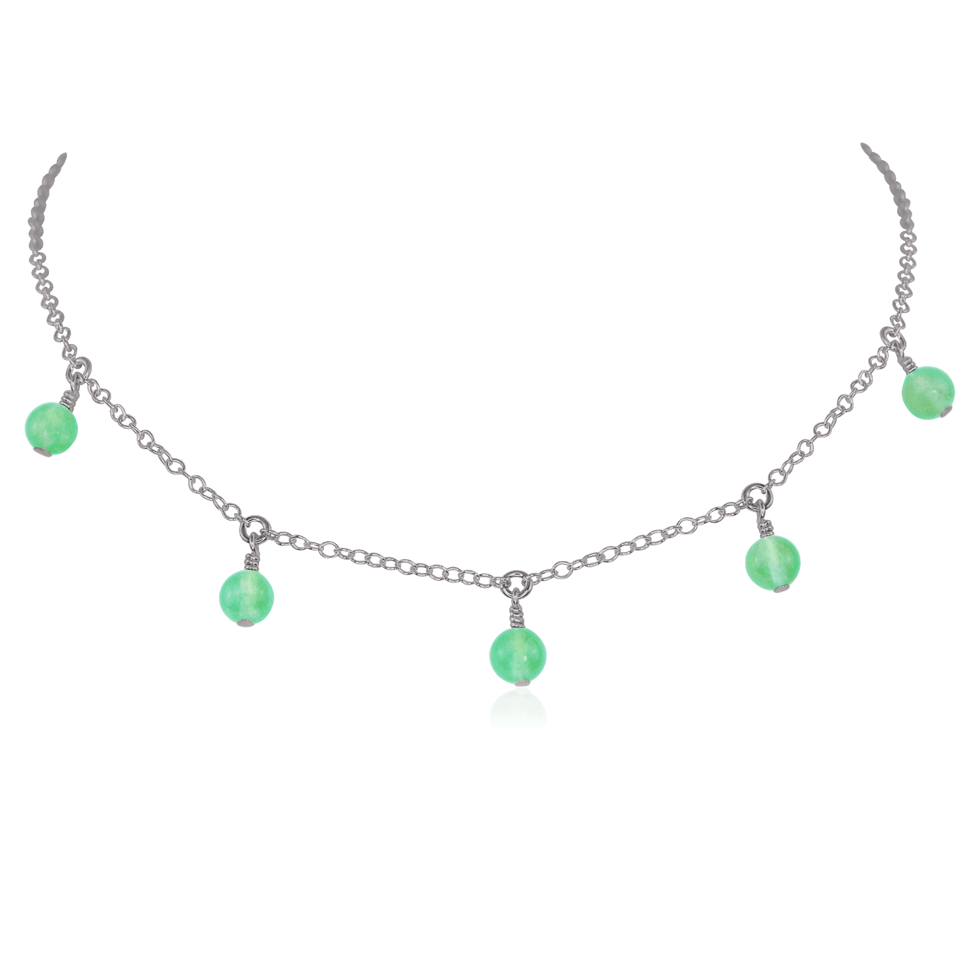 Chrysoprase Bead Drop Choker - Chrysoprase Bead Drop Choker - Stainless Steel - Luna Tide Handmade Crystal Jewellery