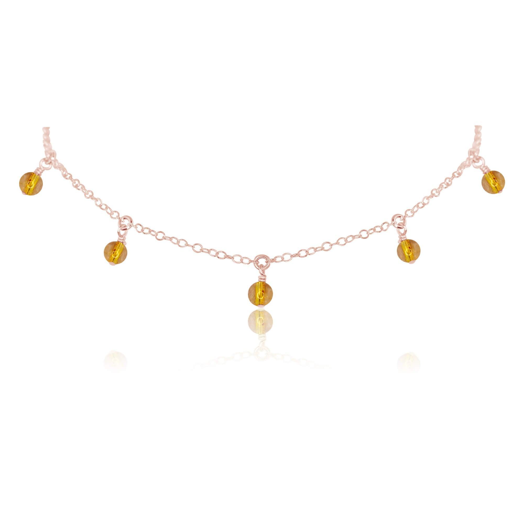 Citrine Bead Drop Choker - Citrine Bead Drop Choker - 14k Rose Gold Fill - Luna Tide Handmade Crystal Jewellery
