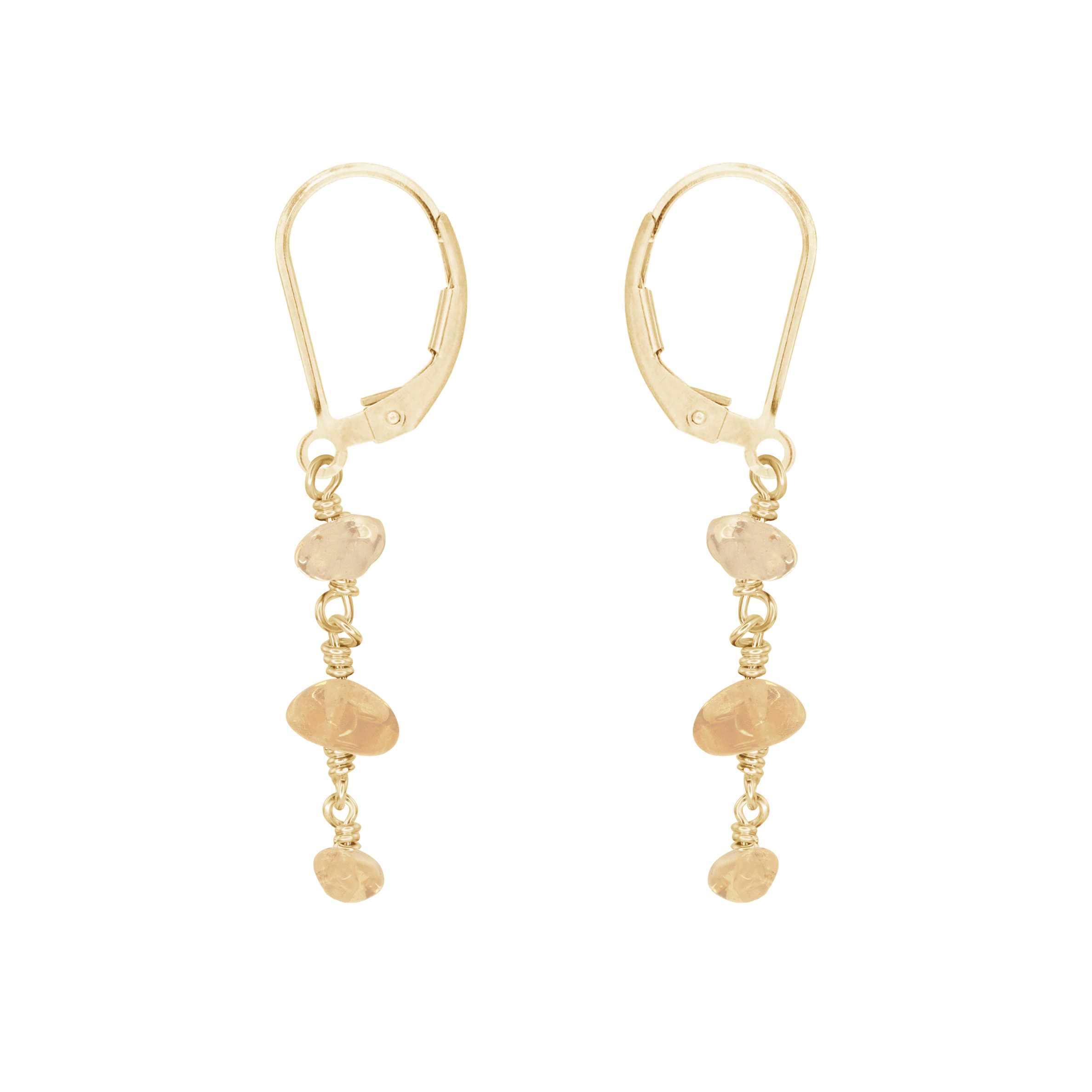 Citrine Crystal Beaded Chain Dangle Leverback Earrings - Citrine Crystal Beaded Chain Dangle Leverback Earrings - 14k Gold Fill - Luna Tide Handmade Crystal Jewellery