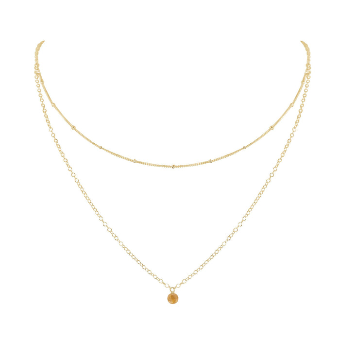 Citrine Gemstone Chain Layered Choker Necklace - Citrine Gemstone Chain Layered Choker Necklace - 14k Gold Fill - Luna Tide Handmade Crystal Jewellery