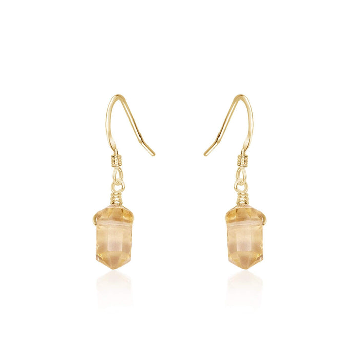Citrine Mini Double Terminated Crystal Point Dangle Drop Earrings - Citrine Mini Double Terminated Crystal Point Dangle Drop Earrings - 14k Gold Fill - Luna Tide Handmade Crystal Jewellery