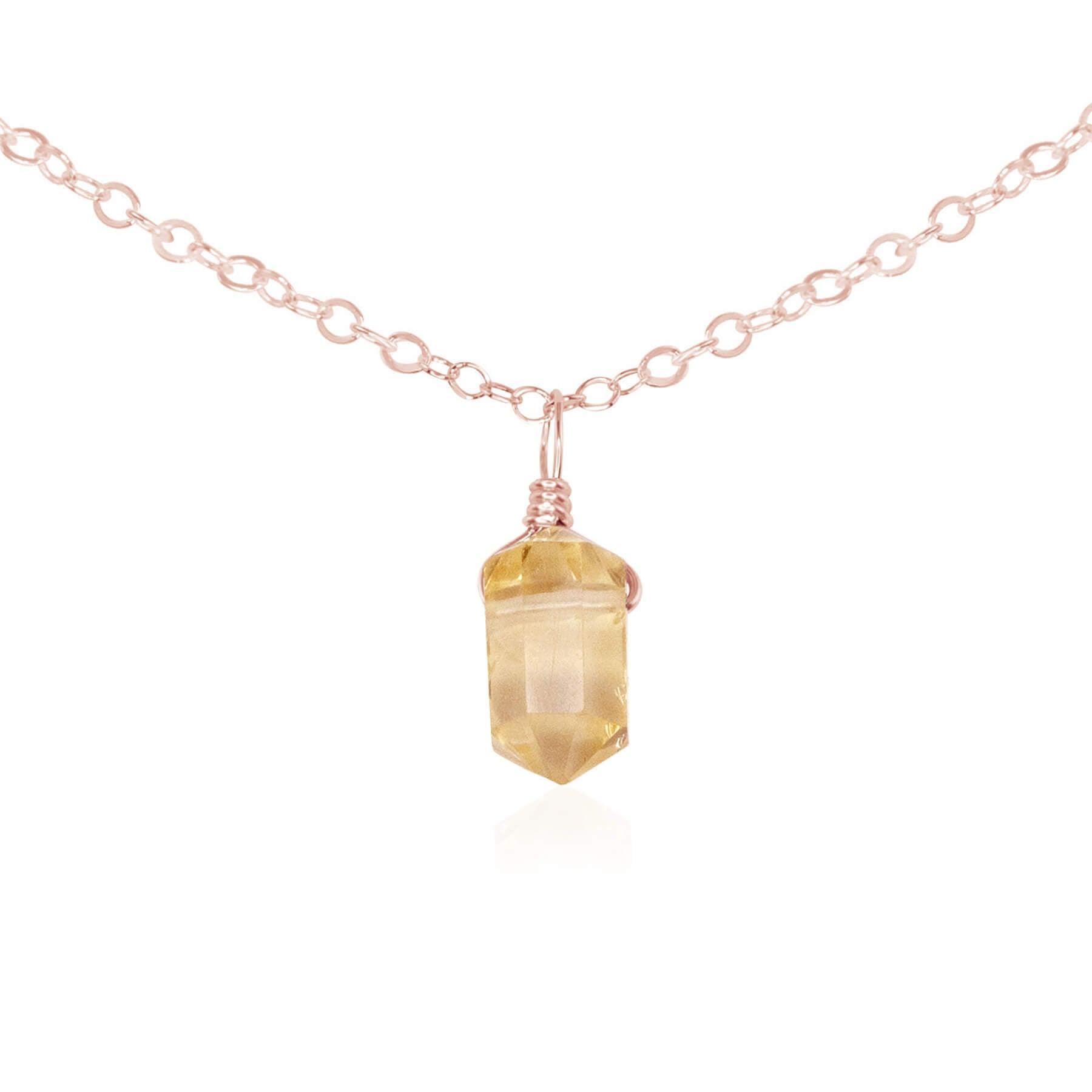 Citrine Mini Double Terminated Crystal Point Pendant Choker Necklace - Citrine Mini Double Terminated Crystal Point Pendant Choker Necklace - 14k Rose Gold Fill / Cable - Luna Tide Handmade Crystal Jewellery