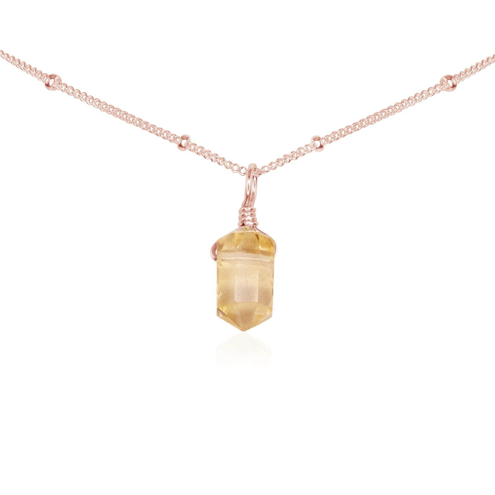 Citrine Mini Double Terminated Crystal Point Pendant Choker Necklace - Citrine Mini Double Terminated Crystal Point Pendant Choker Necklace - 14k Rose Gold Fill / Satellite - Luna Tide Handmade Crystal Jewellery
