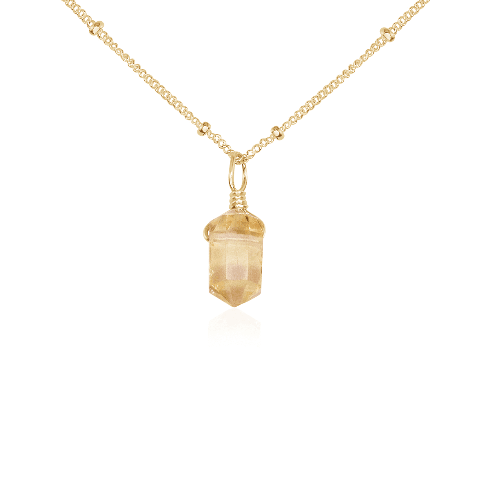 Citrine Mini Double Terminated Crystal Point Pendant Necklace - Citrine Mini Double Terminated Crystal Point Pendant Necklace - 14k Gold Fill / Satellite - Luna Tide Handmade Crystal Jewellery