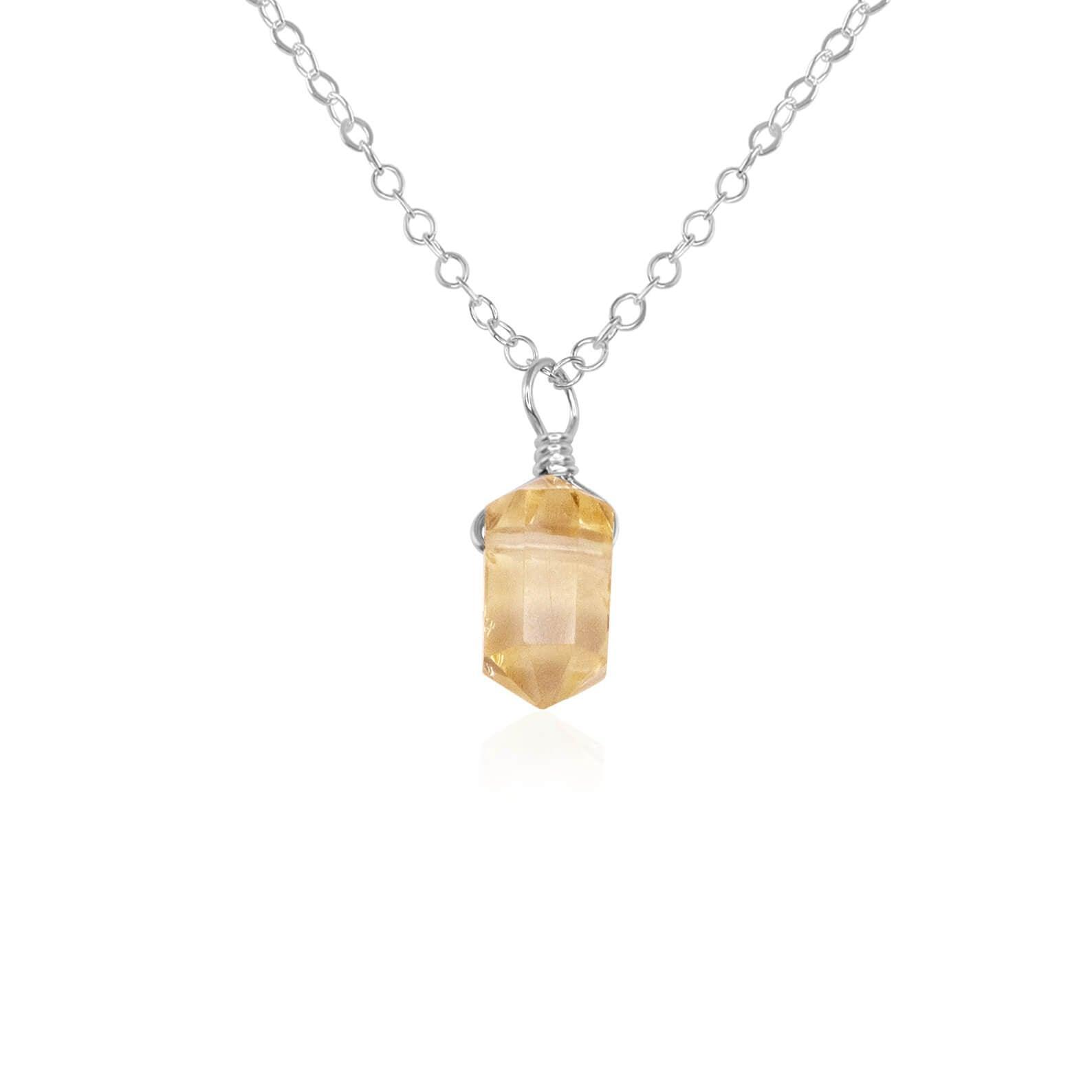 Citrine Mini Double Terminated Crystal Point Pendant Necklace - Citrine Mini Double Terminated Crystal Point Pendant Necklace - Sterling Silver / Cable - Luna Tide Handmade Crystal Jewellery