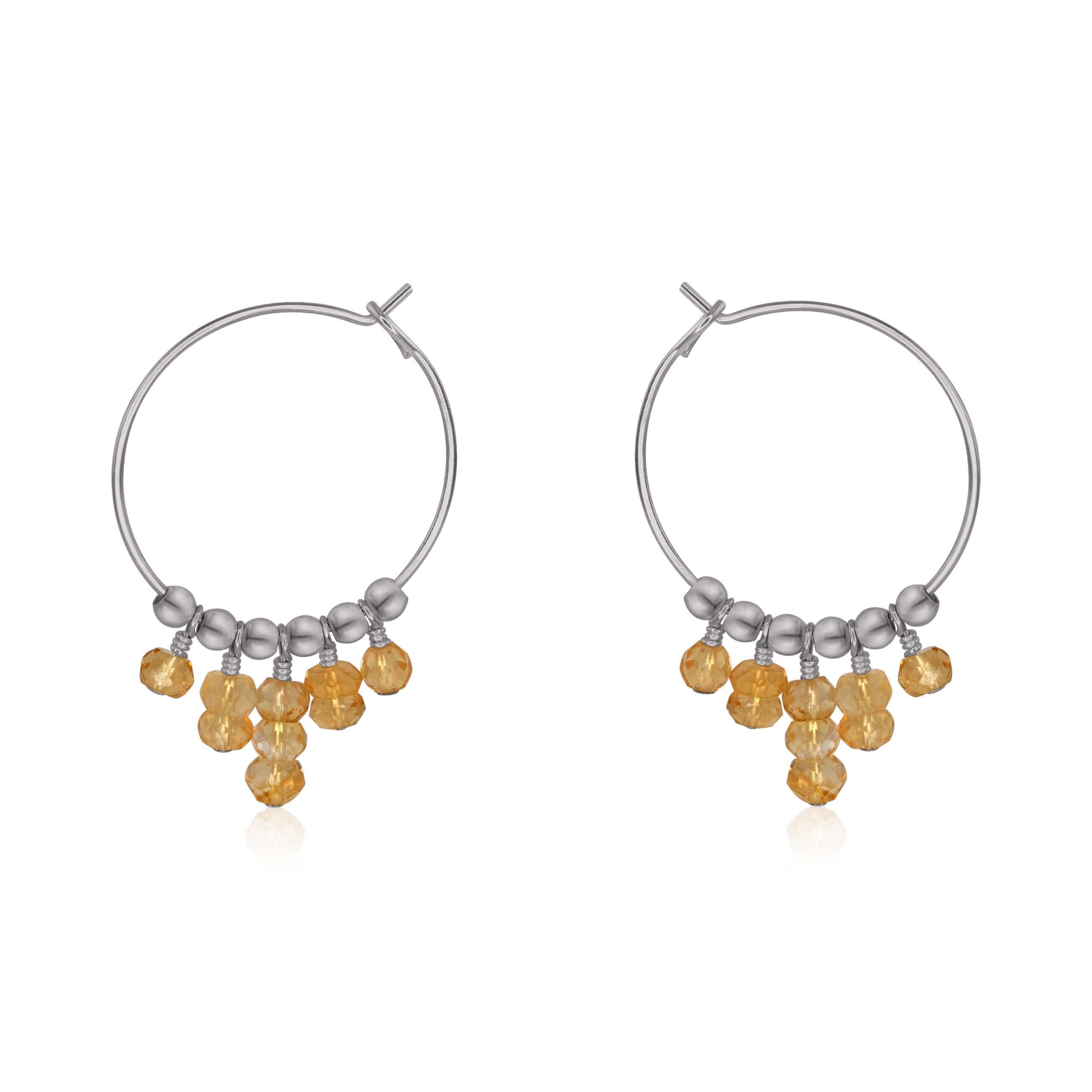 Citrine Statement Hoop Earrings - Citrine Statement Hoop Earrings - Stainless Steel - Luna Tide Handmade Crystal Jewellery