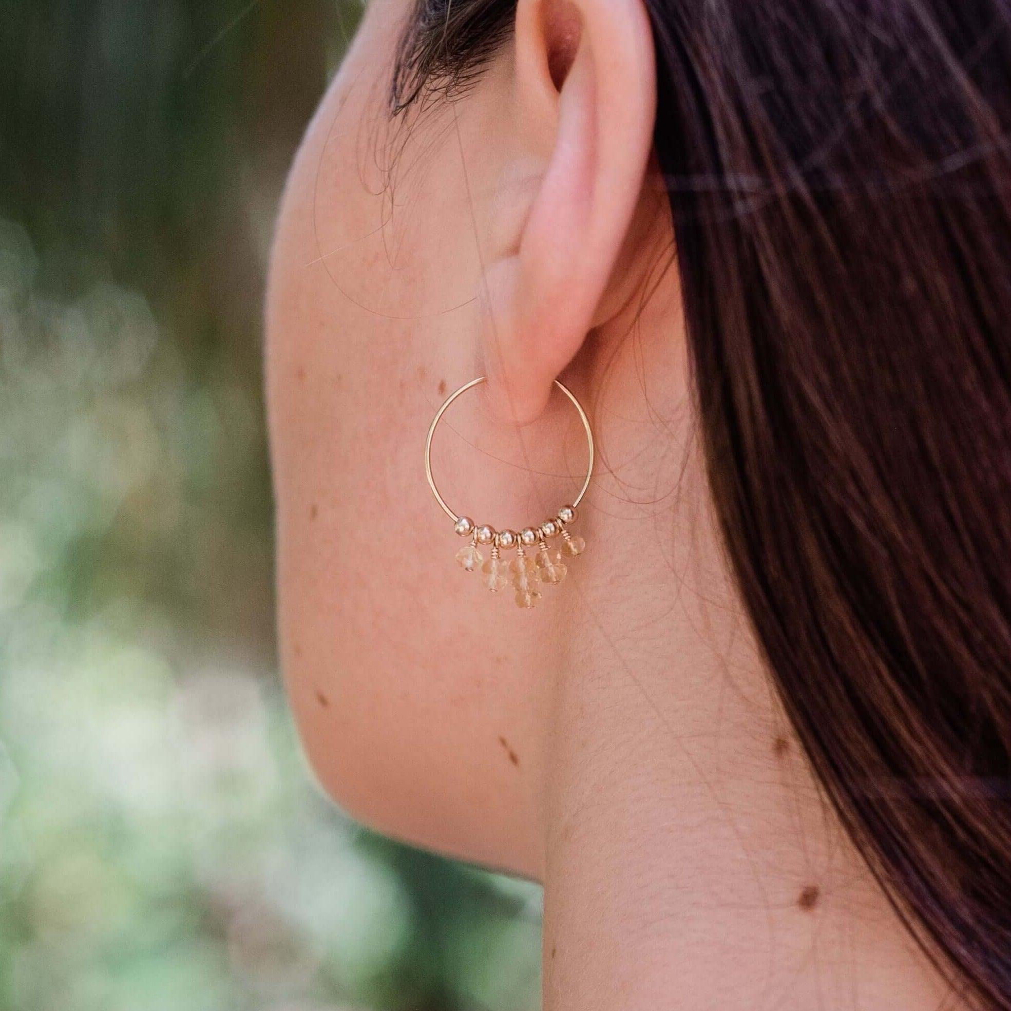Citrine Statement Hoop Earrings - Citrine Statement Hoop Earrings - Sterling Silver - Luna Tide Handmade Crystal Jewellery