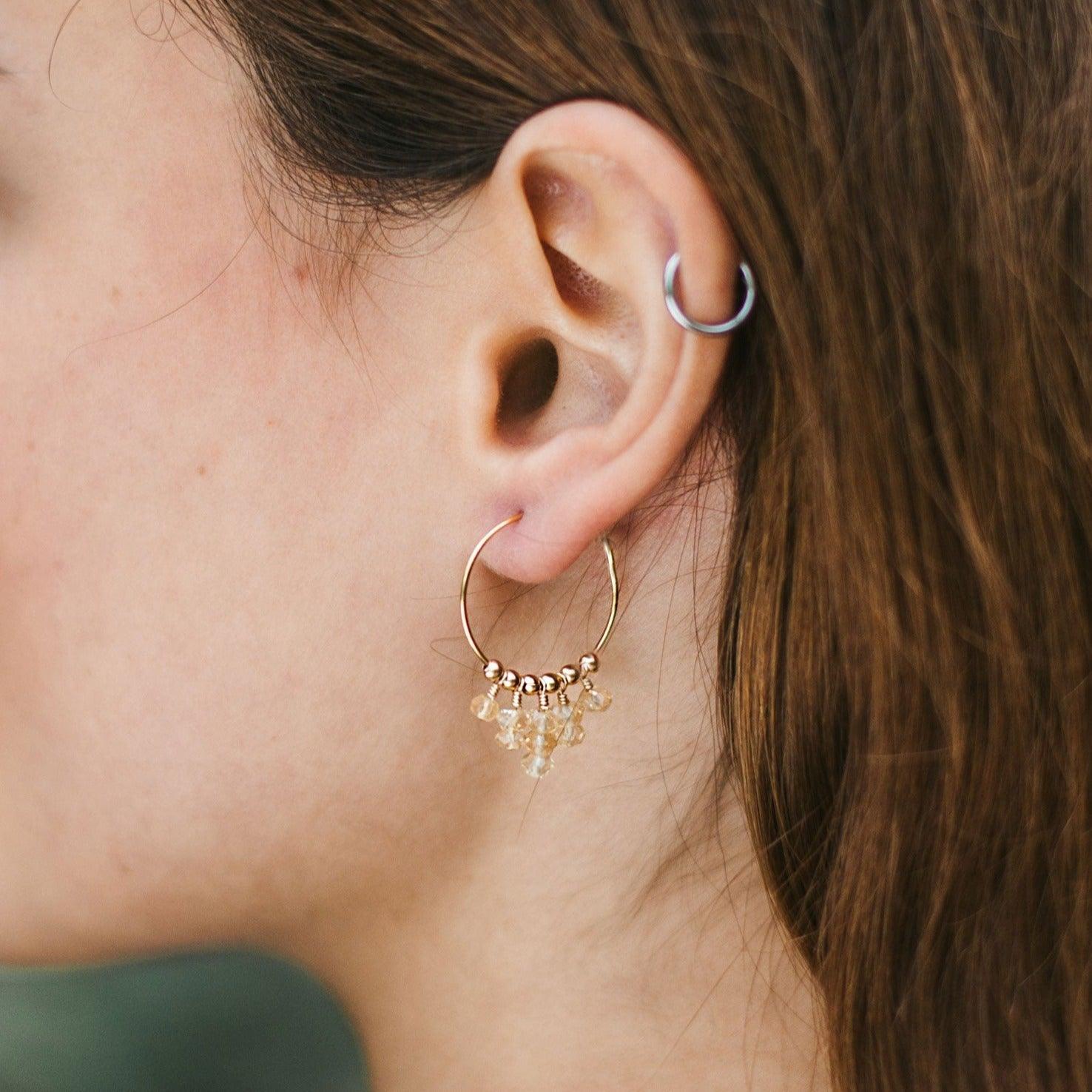 Citrine Statement Hoop Earrings - Citrine Statement Hoop Earrings - Sterling Silver - Luna Tide Handmade Crystal Jewellery
