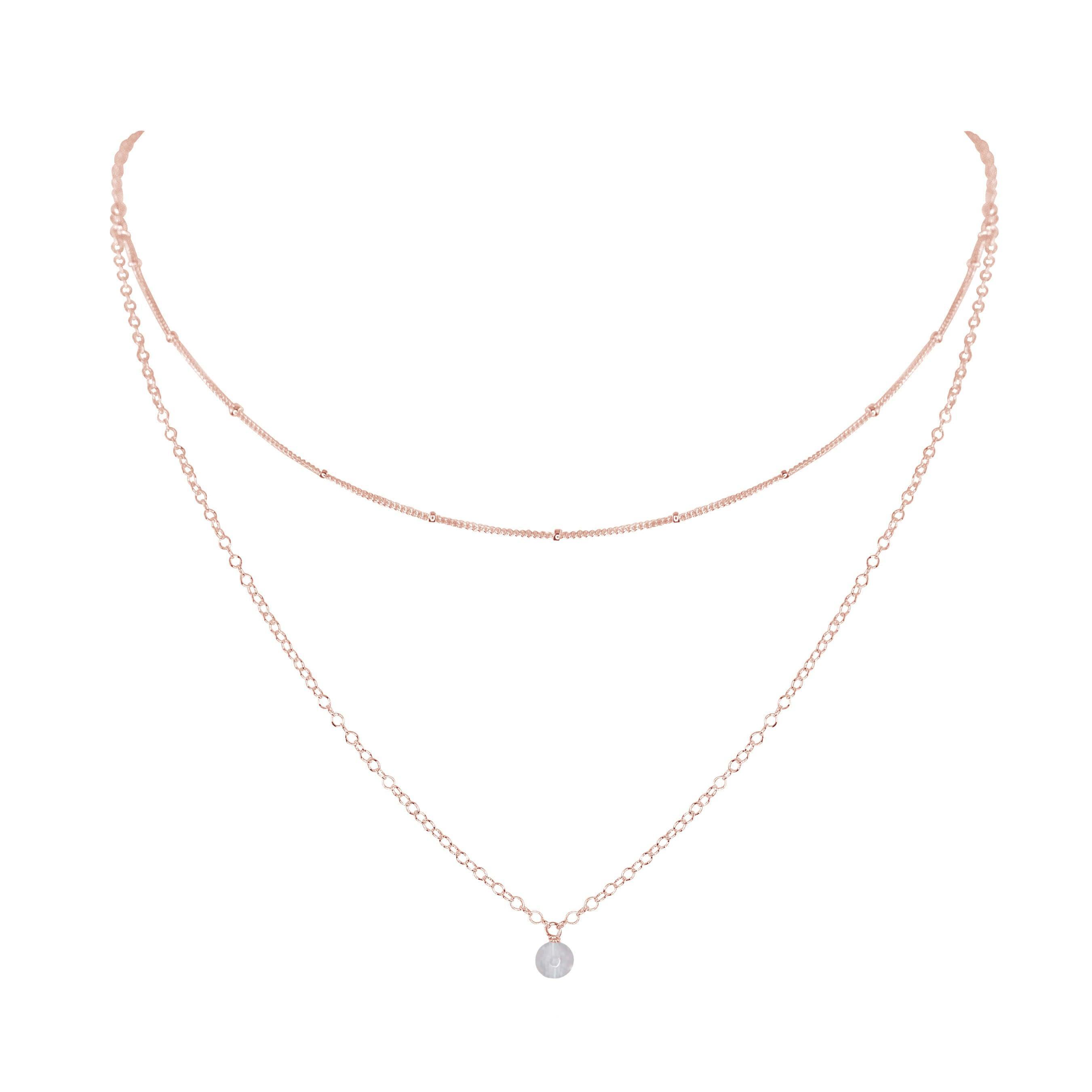 Crystal Quartz Gemstone Chain Layered Choker Necklace - Crystal Quartz Gemstone Chain Layered Choker Necklace - 14k Rose Gold Fill - Luna Tide Handmade Crystal Jewellery