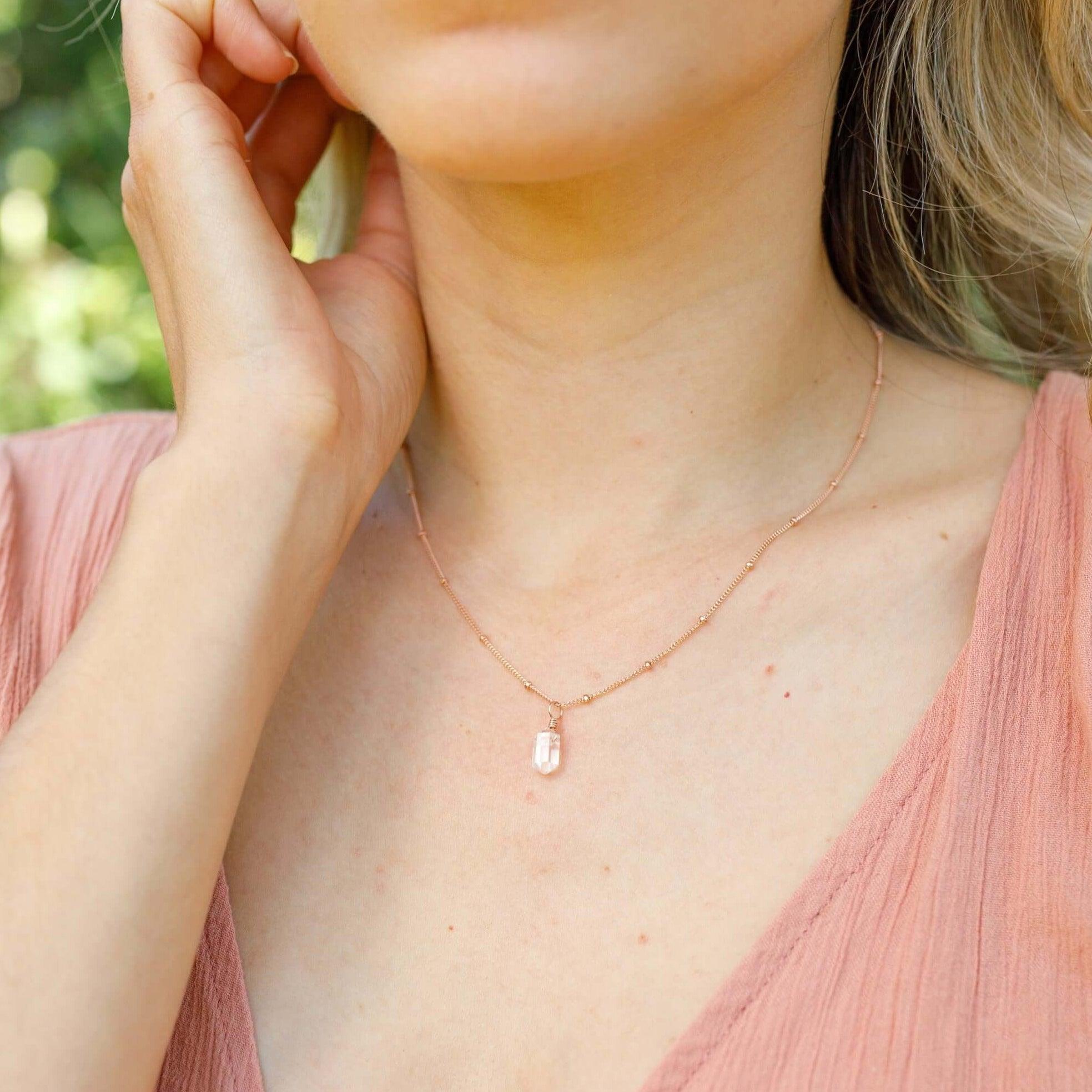 Crystal Quartz Mini Double Terminated Crystal Point Pendant Necklace - Crystal Quartz Mini Double Terminated Crystal Point Pendant Necklace - 14k Gold Fill / Cable - Luna Tide Handmade Crystal Jewellery