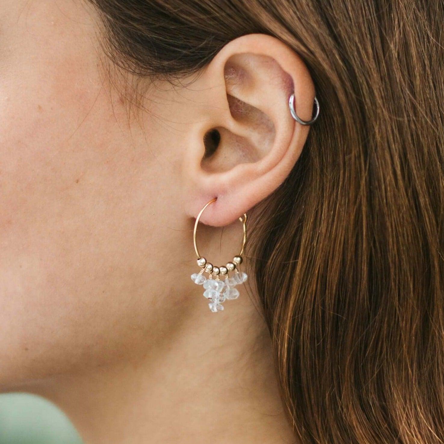 Crystal Quartz Statement Hoop Earrings - Crystal Quartz Statement Hoop Earrings - 14k Gold Fill - Luna Tide Handmade Crystal Jewellery