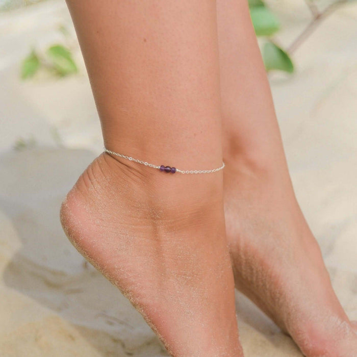 Dainty Amethyst Gemstone Anklet - Dainty Amethyst Gemstone Anklet - Sterling Silver - Luna Tide Handmade Crystal Jewellery