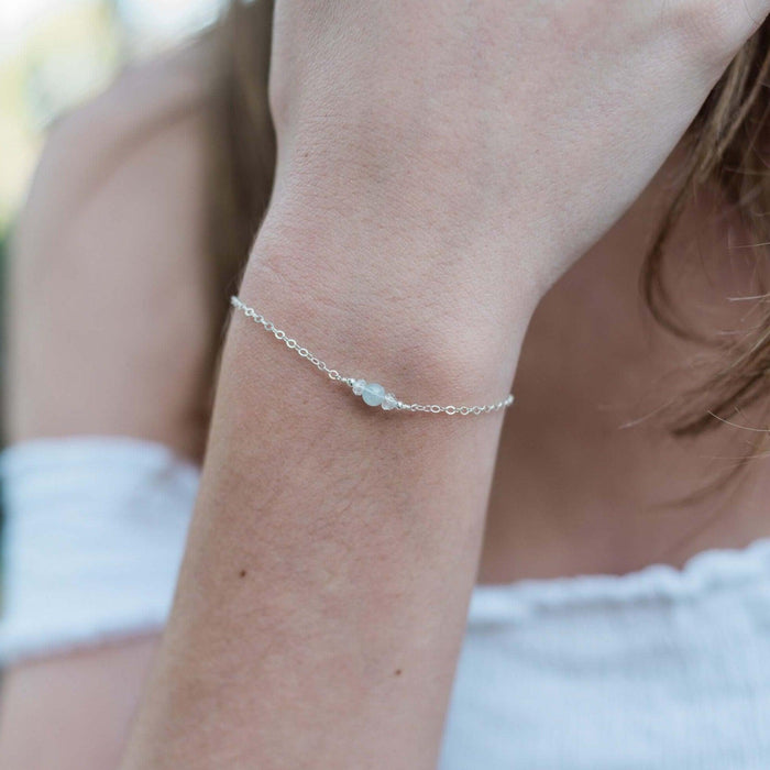 Dainty Aquamarine Gemstone Bracelet - Dainty Aquamarine Gemstone Bracelet - Sterling Silver - Luna Tide Handmade Crystal Jewellery