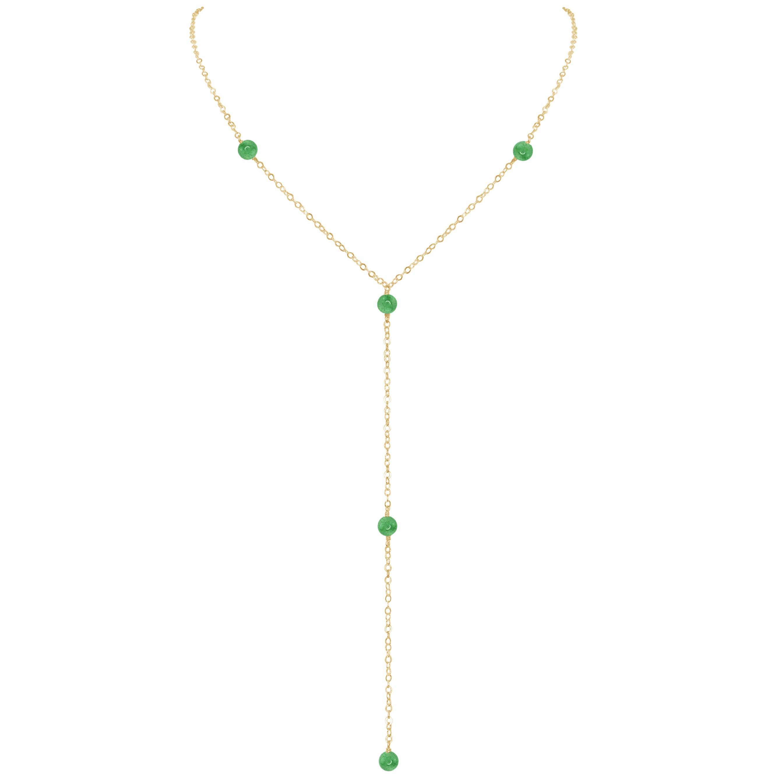Dainty Aventurine Lariat Necklace - Dainty Aventurine Lariat Necklace - 14k Gold Fill - Luna Tide Handmade Crystal Jewellery